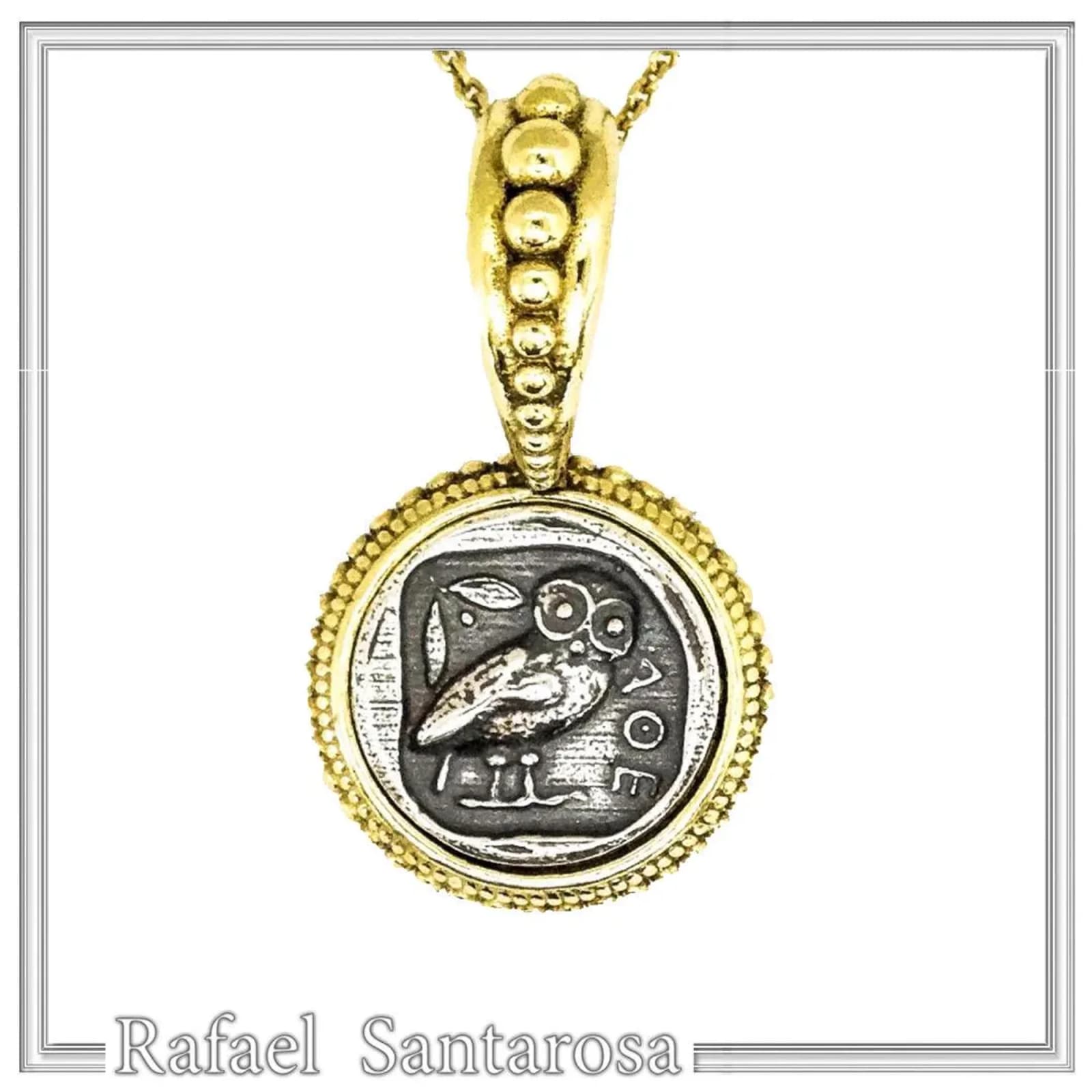 Ancient Greek Athena Owl Tetradrachm Coin Pendant: Sterling Silver, 18K Gold Filled, Museum Jewelry — Necklaces from Rafael Santarosa Fine Jewelry