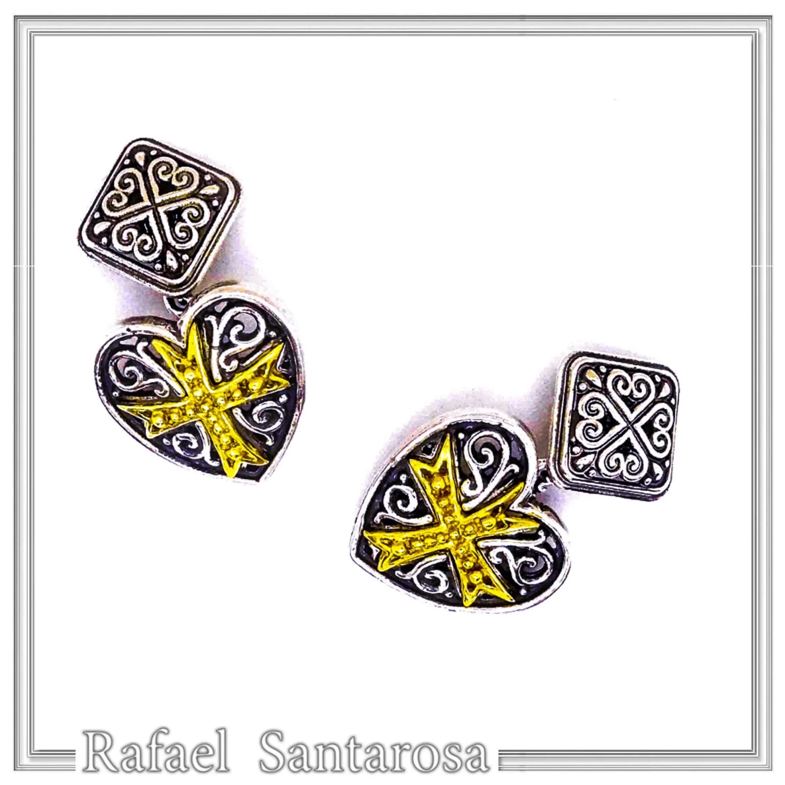 Knights Holy Herat Maltese Cross Cufflinks: Oxidized Sterling Silver, 18k Gold-Filled Byzantine Decoration — Decorative objects from Rafael Santarosa Fine Jewelry
