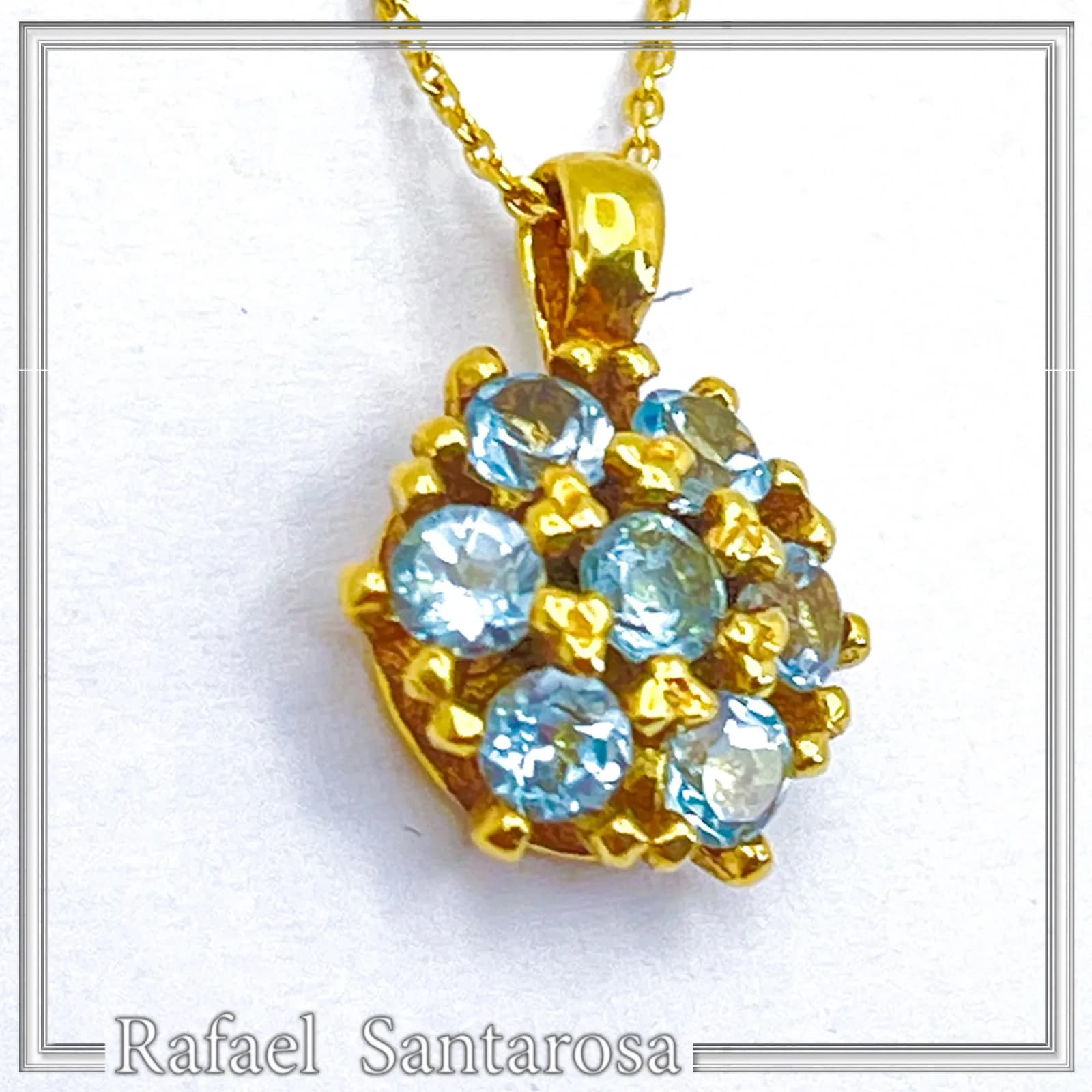 Sky Blue Topaz Rosette Pendant Sterling Silver 18k Gold Filled Pave Cluster Necklace Handmade — Necklaces from Rafael Santarosa Fine Jewelry