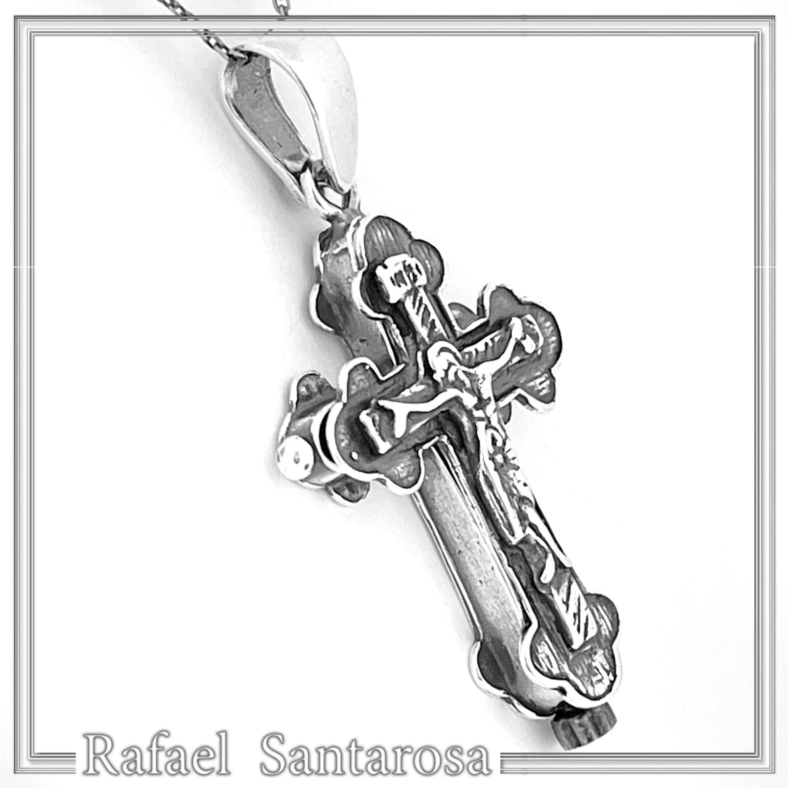 Cross of Jerusalem Reliquary with Jesus Crucifixion: Sterling Silver Byzantine Relic Holder Necklace — Necklaces from Rafael Santarosa Fine Jewelry