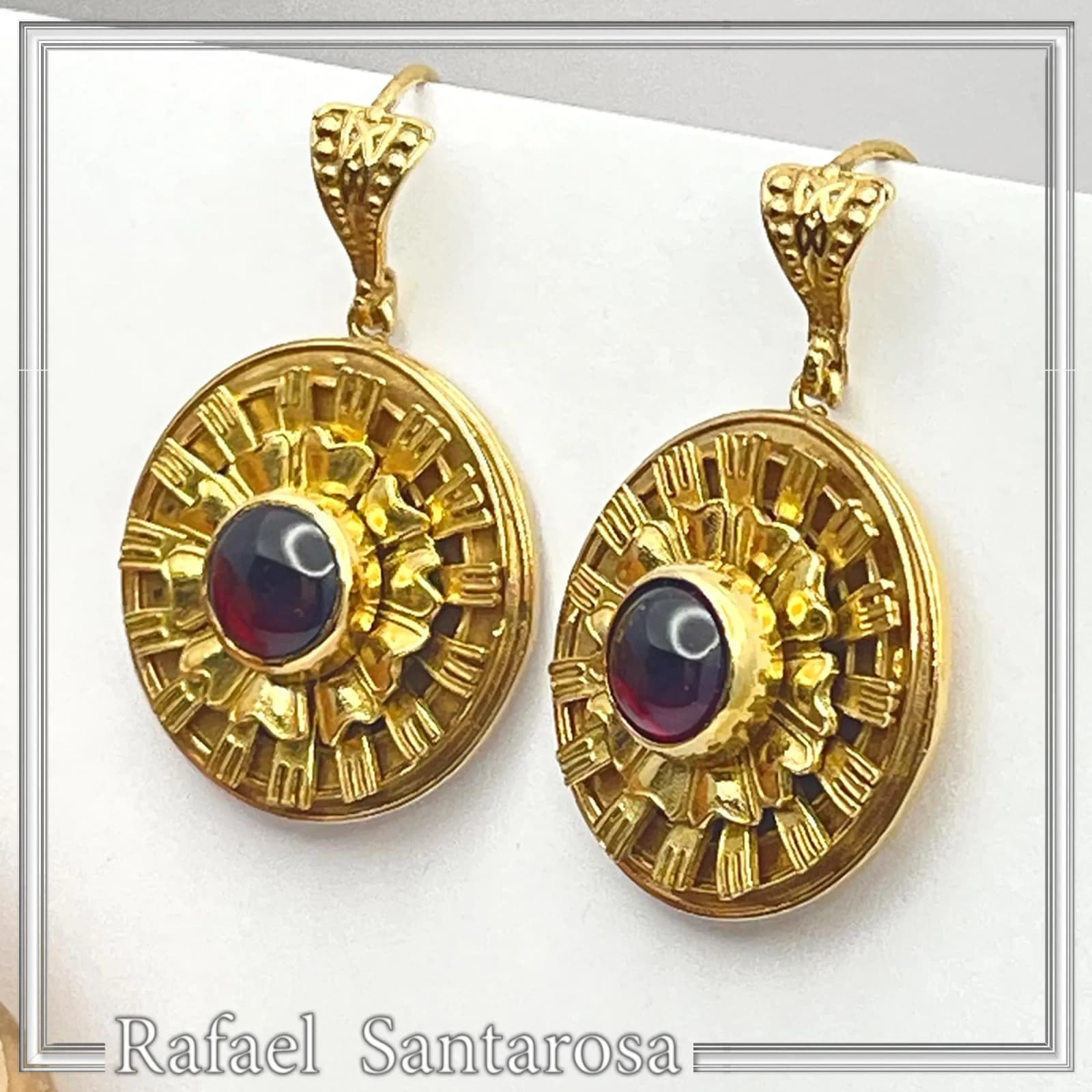 Ancient Greek Garnet Earrings, 18K Gold Filled Sterling Silver, Greek Museum Inspired — Earrings from Rafael Santarosa Fine Jewelry