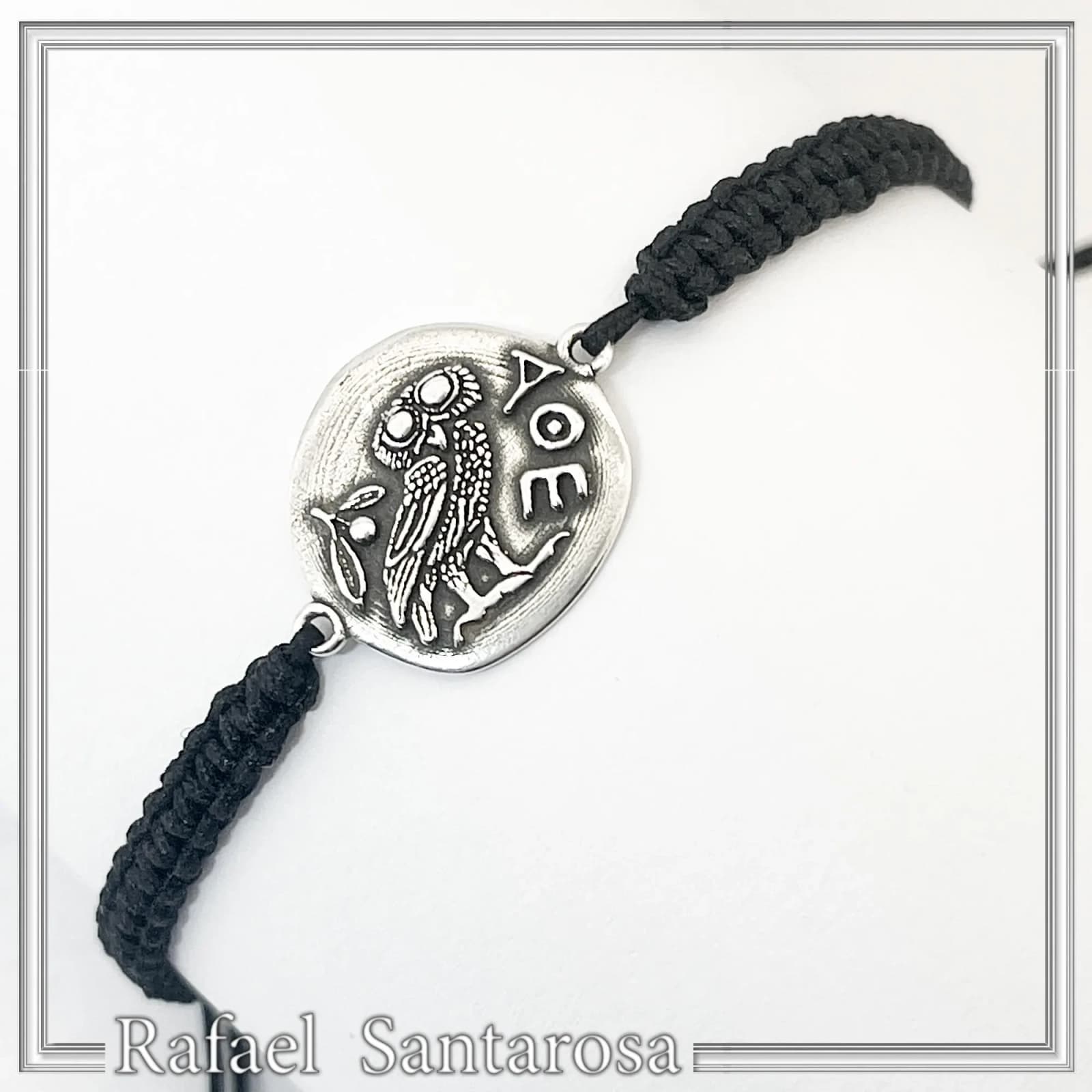 Owl Coin Tetradrachm macrame Oxidized Sterling Silver Bracelet: Greek Museum Jewelry — Bracelets from Rafael Santarosa Fine Jewelry