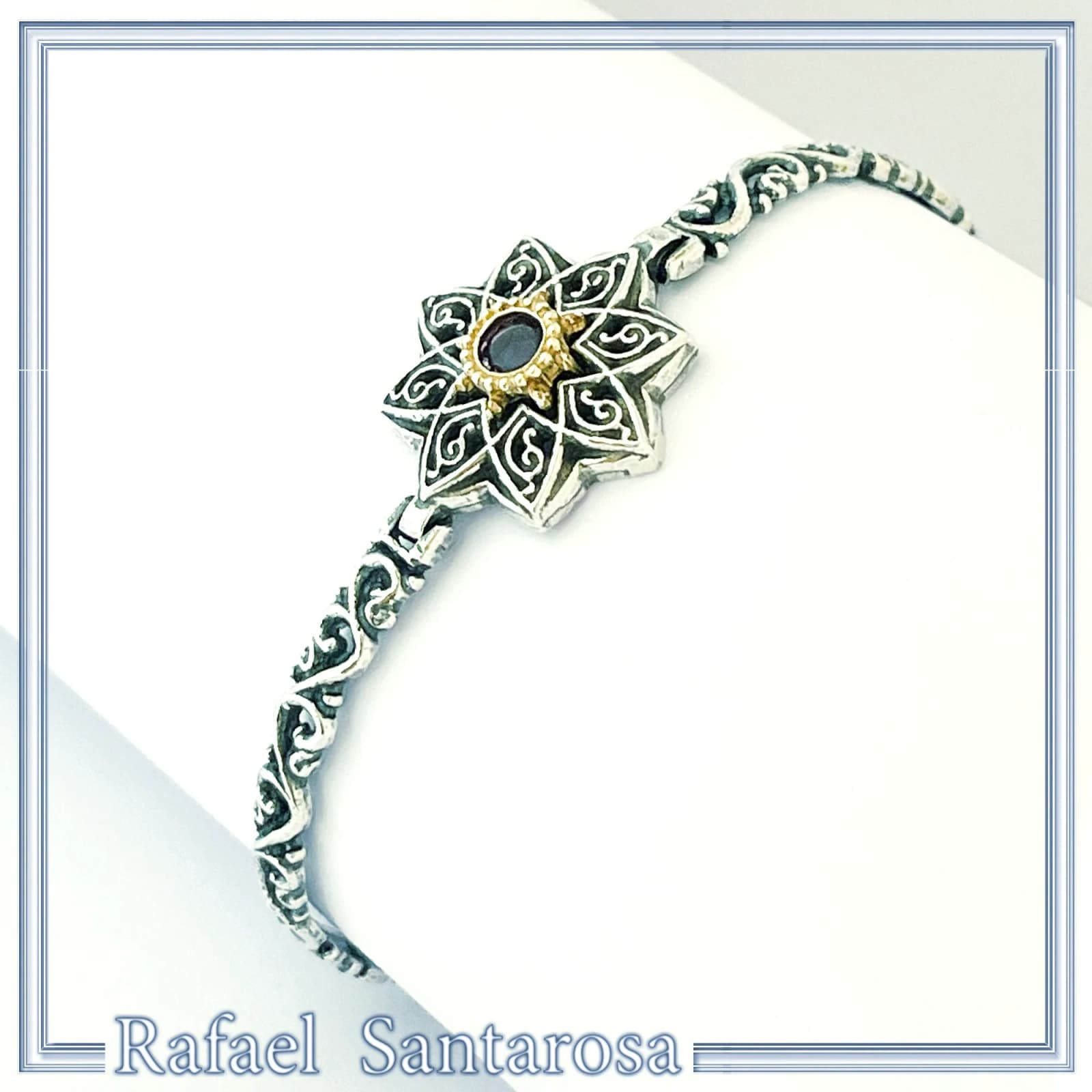 Natural Amethyst Byzantine Star Bracelet: Oxidised Sterling Silver, 18K Gold Filled Bezel — Bracelets from Rafael Santarosa Fine Jewelry