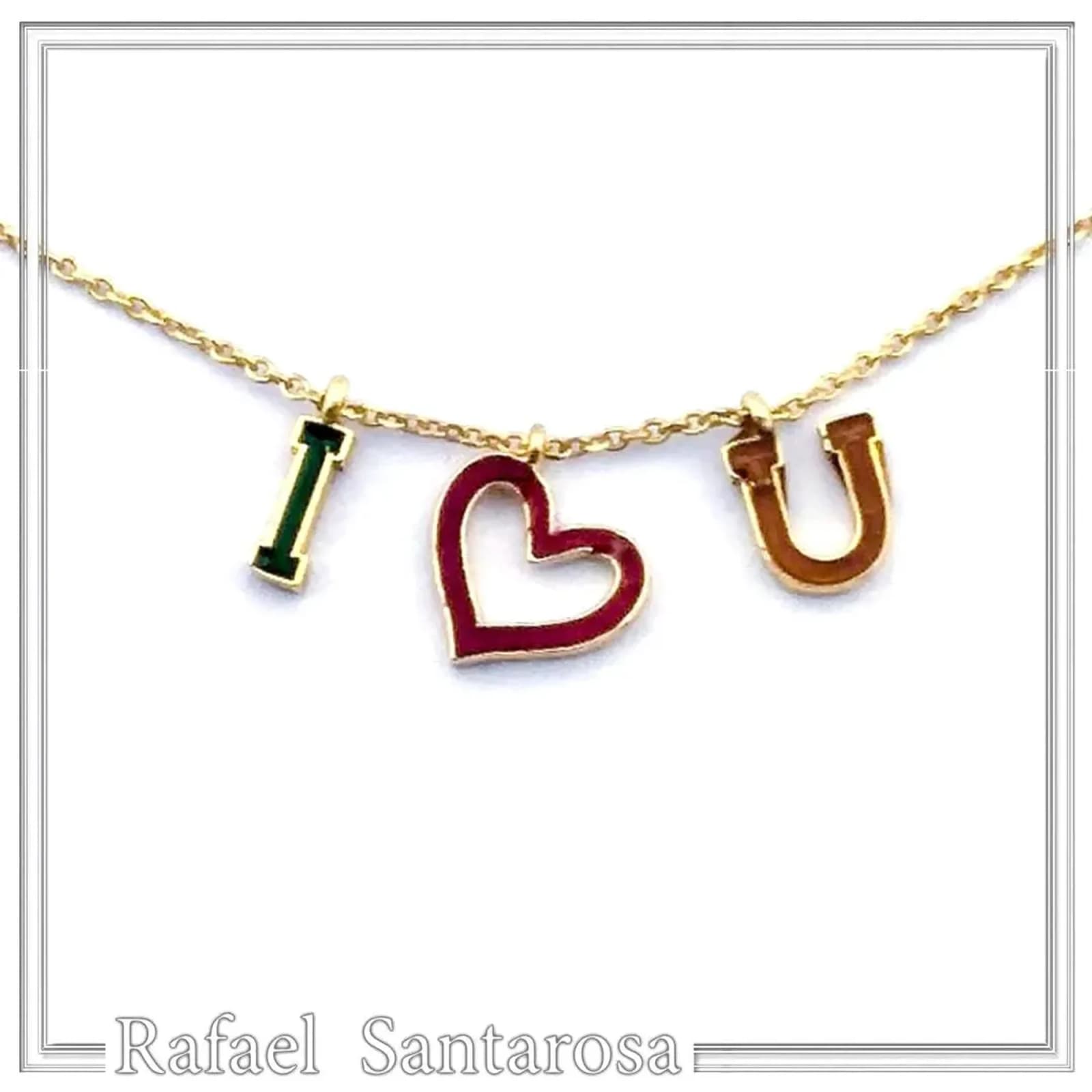 Personalized "I Love You" Red Heart Necklace: Sterling Silver 18K Gold Filled, Red Enamel — Necklaces from Rafael Santarosa Fine Jewelry
