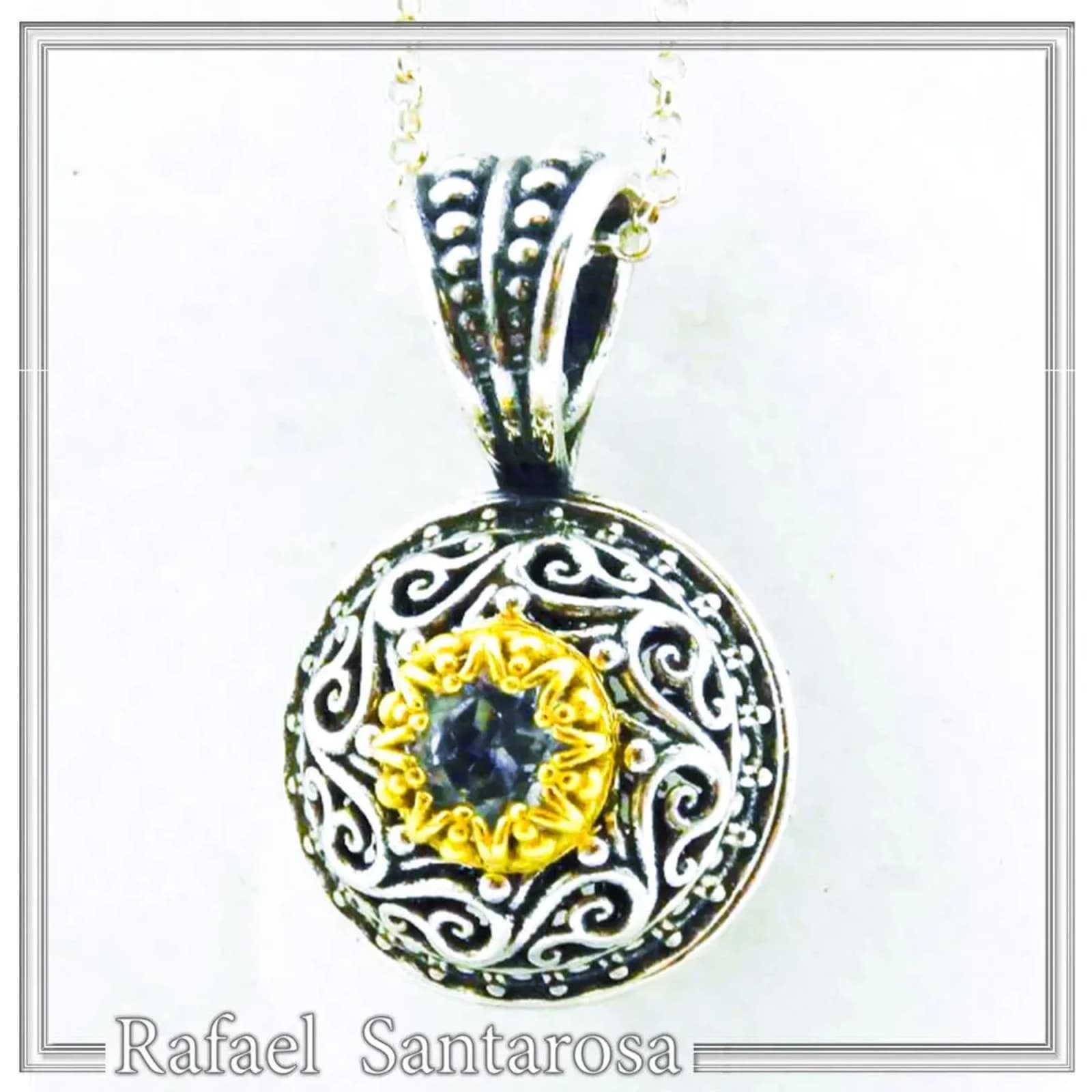 Genuine Sky-Blue Topaz Byzantine Filigree Necklace: Oxidized and 18K Gold Filled Sterling Silver — Necklaces from Rafael Santarosa Fine Jewelry
