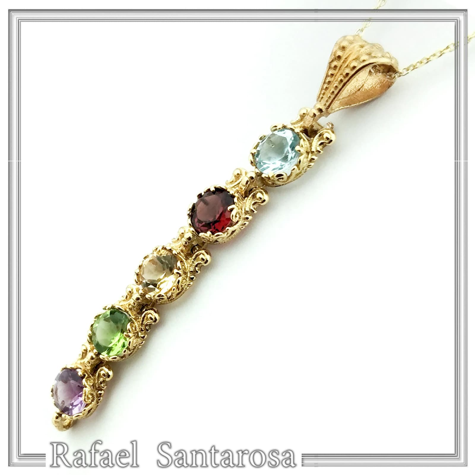 Filigree Natural Gemstones Pendant with Byzantine ornaments on bezel: 18K Gold-Filled Sterling Silver — Necklaces from Rafael Santarosa Fine Jewelry