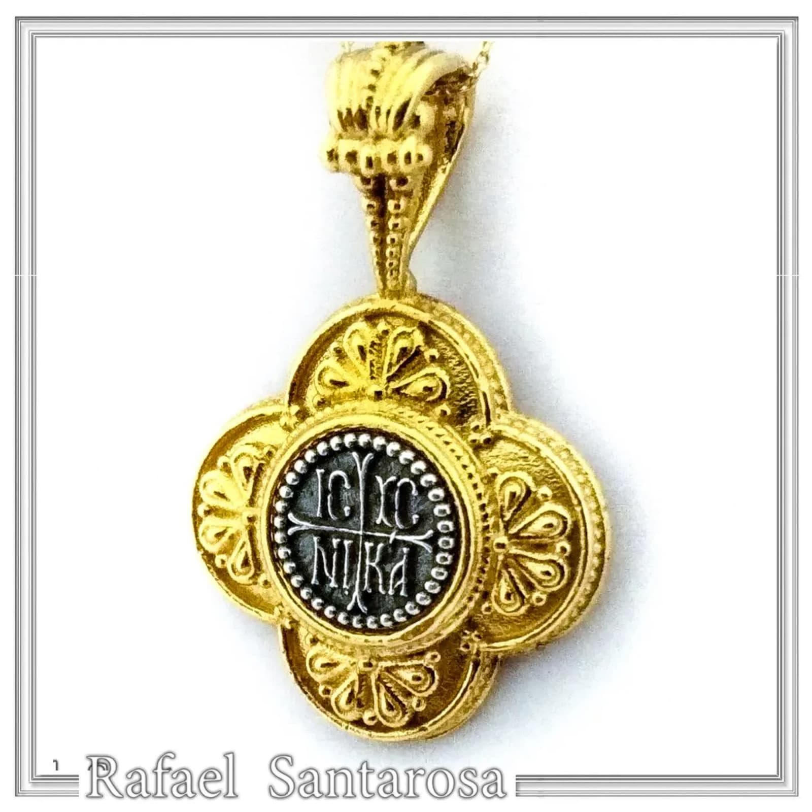 ICXC NIKA Cross Prayer Talisman Pendant: Byzantine Constantinato Gold Filled & Oxidized Sterling Silver — Necklaces from Rafael Santarosa Fine Jewelry