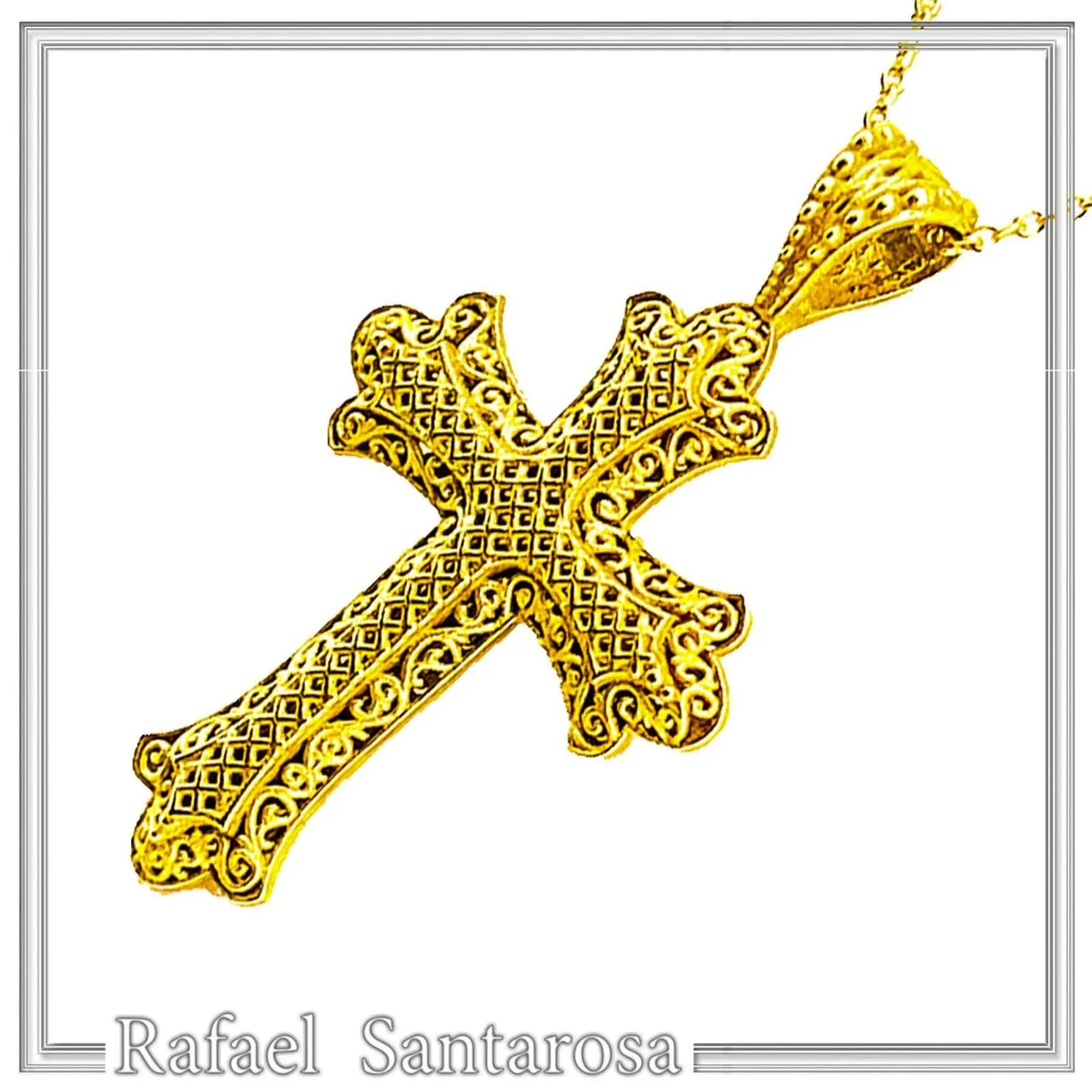 Greek Orthodox Baptism Byzantine Filigree Cross 18K Solid Gold Byzantine Museum Inspired — Decorative objects from Rafael Santarosa Fine Jewelry