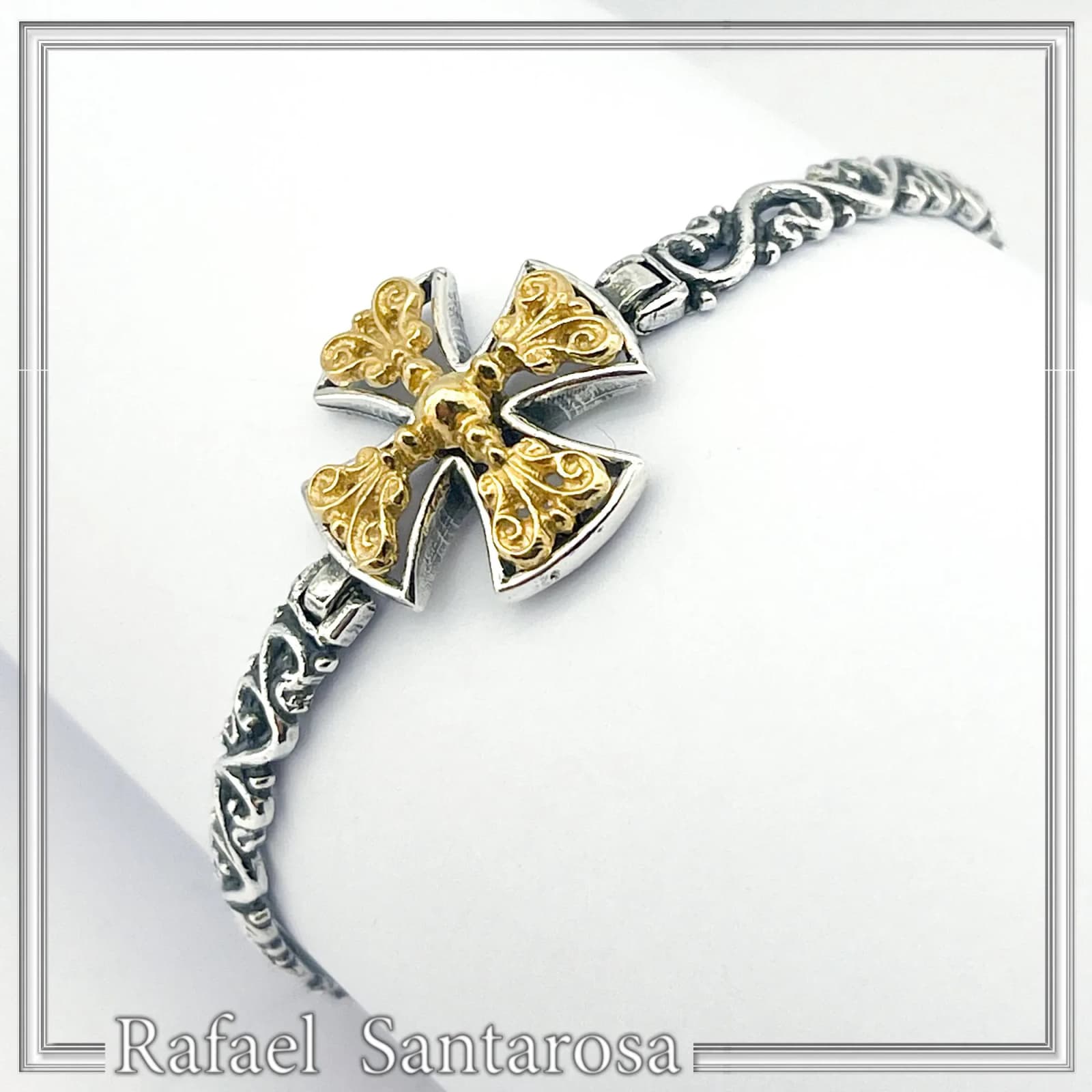 Byzantine Filigree Cross Bracelet: Oxidized and 18K Gold Filled Sterling Silver — Bracelets from Rafael Santarosa Fine Jewelry