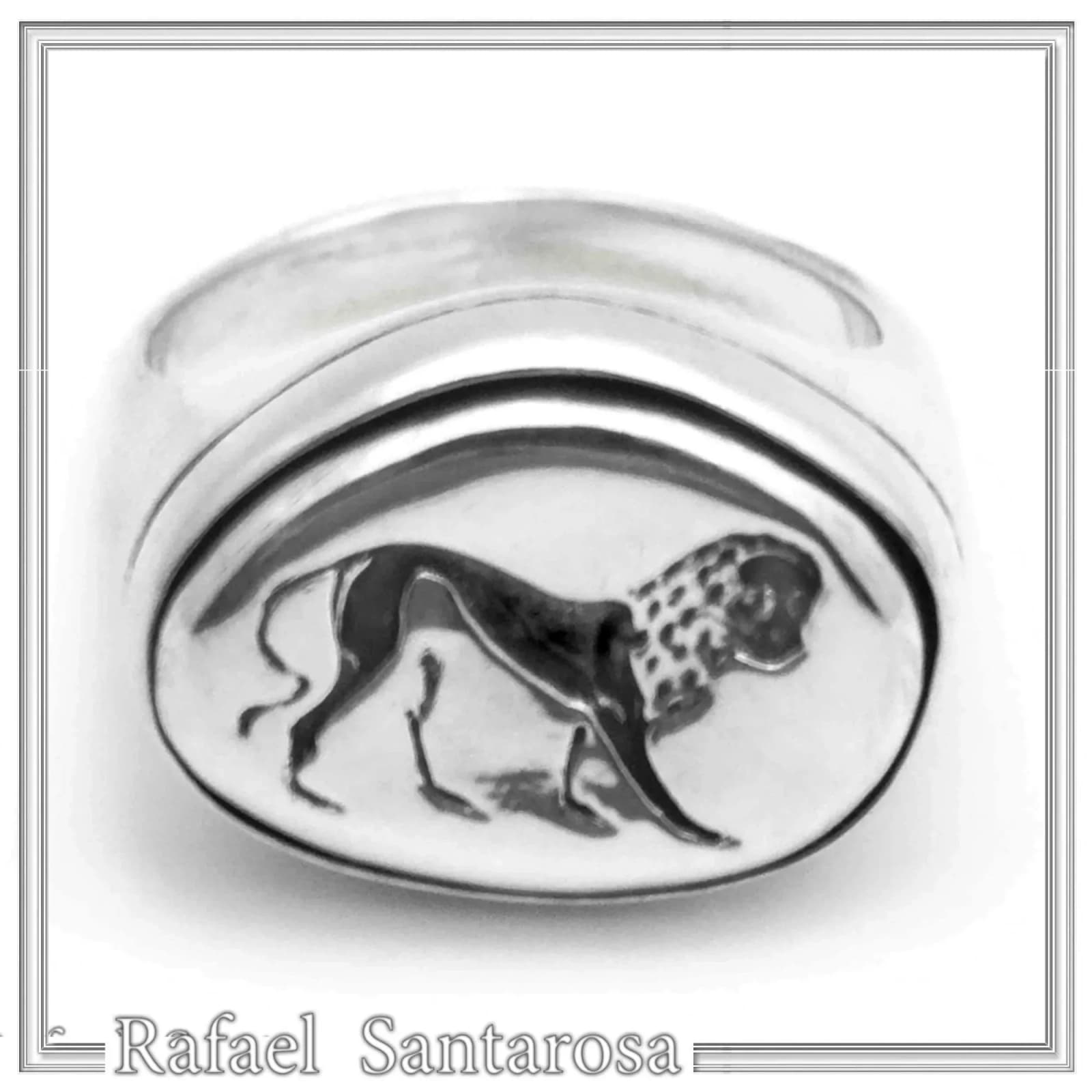 Lion Signet Seal Men Ring: Greek Mythology symbol of strength Oxidized Sterling Silver — Rings from Rafael Santarosa Fine Jewelry