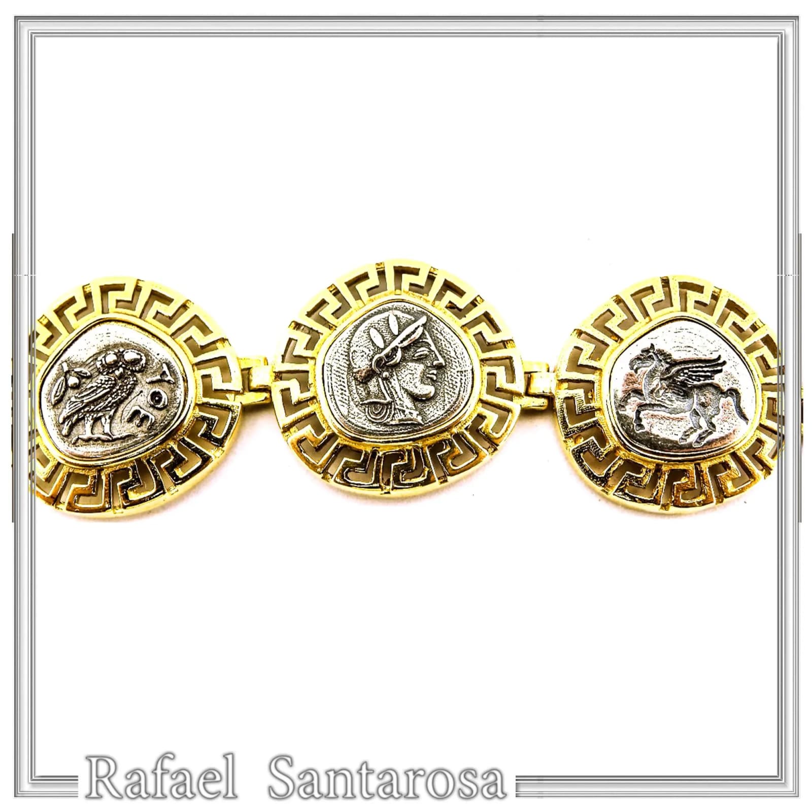 Ancient Greek Coin Greek key Beaded Bracelet: Oxidised and 18K Gold Filled Sterling Silver — Bracelets from Rafael Santarosa Fine Jewelry