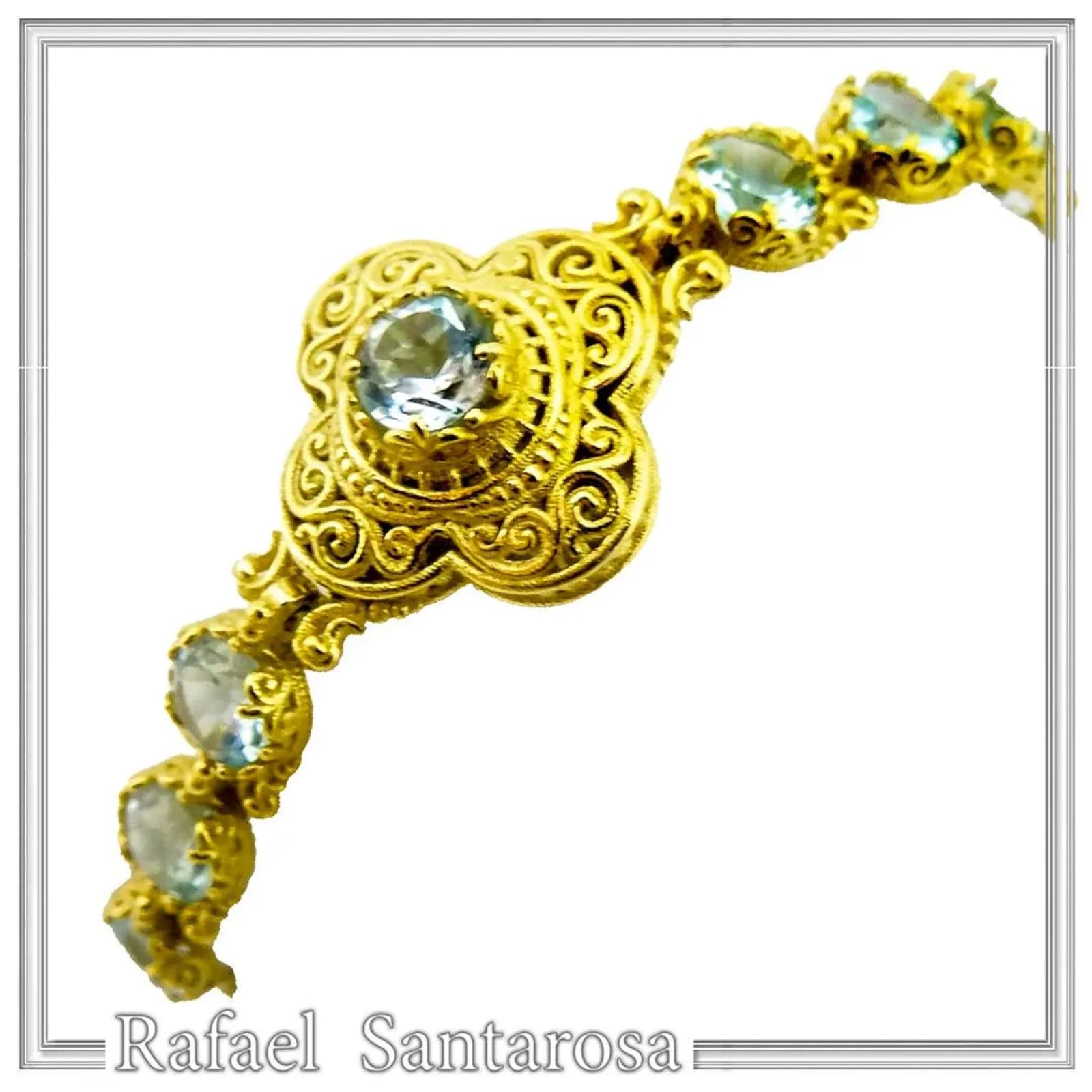 Byzantine Filigree Gemstone Beaded Cross Bracelet: Genuine topaz on 18K Gold Filled silver — Bracelets from Rafael Santarosa Fine Jewelry