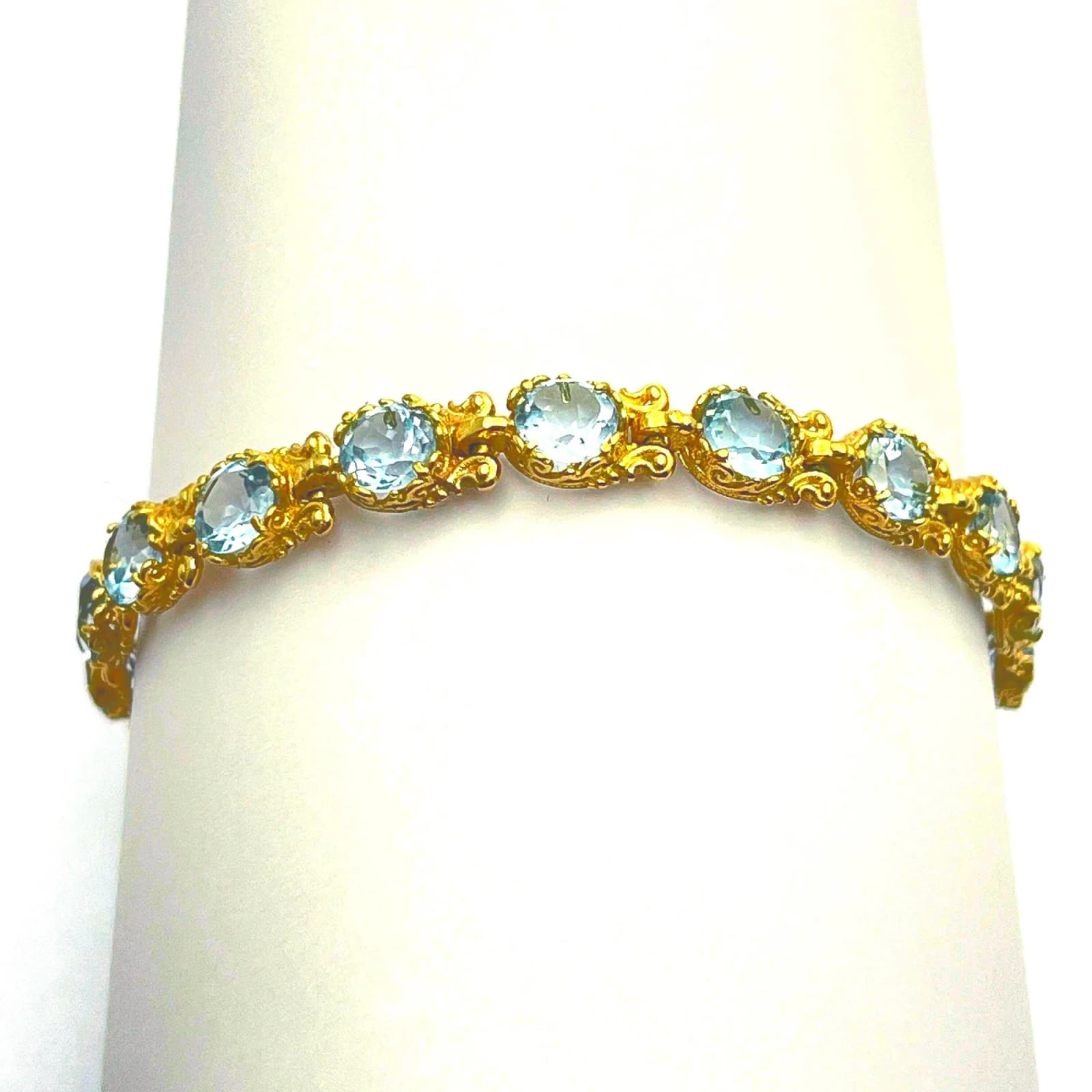 Genuine Brilliant cut Topaz Beaded Tennis Bracelet: 18K Solid Gold Byzantine Filigree Bracelet — Bracelets from Rafael Santarosa Fine Jewelry