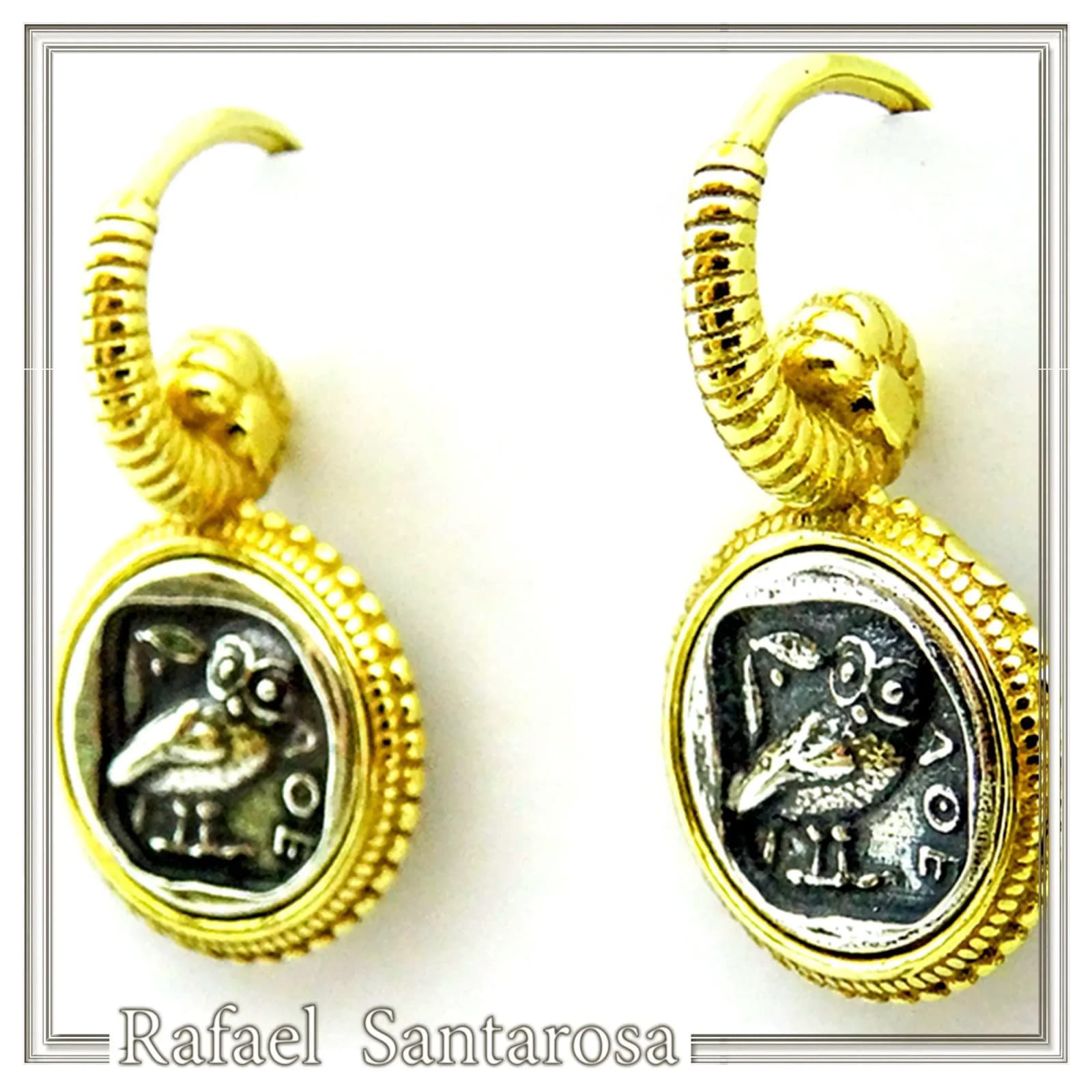 Athena Owl Coin Tetradrachm Ancient Greek Decoration Earrings, Museum Jewelry: Sterling Silver, 18K Gold-Filled — Earrings from Rafael Santarosa Fine Jewelry