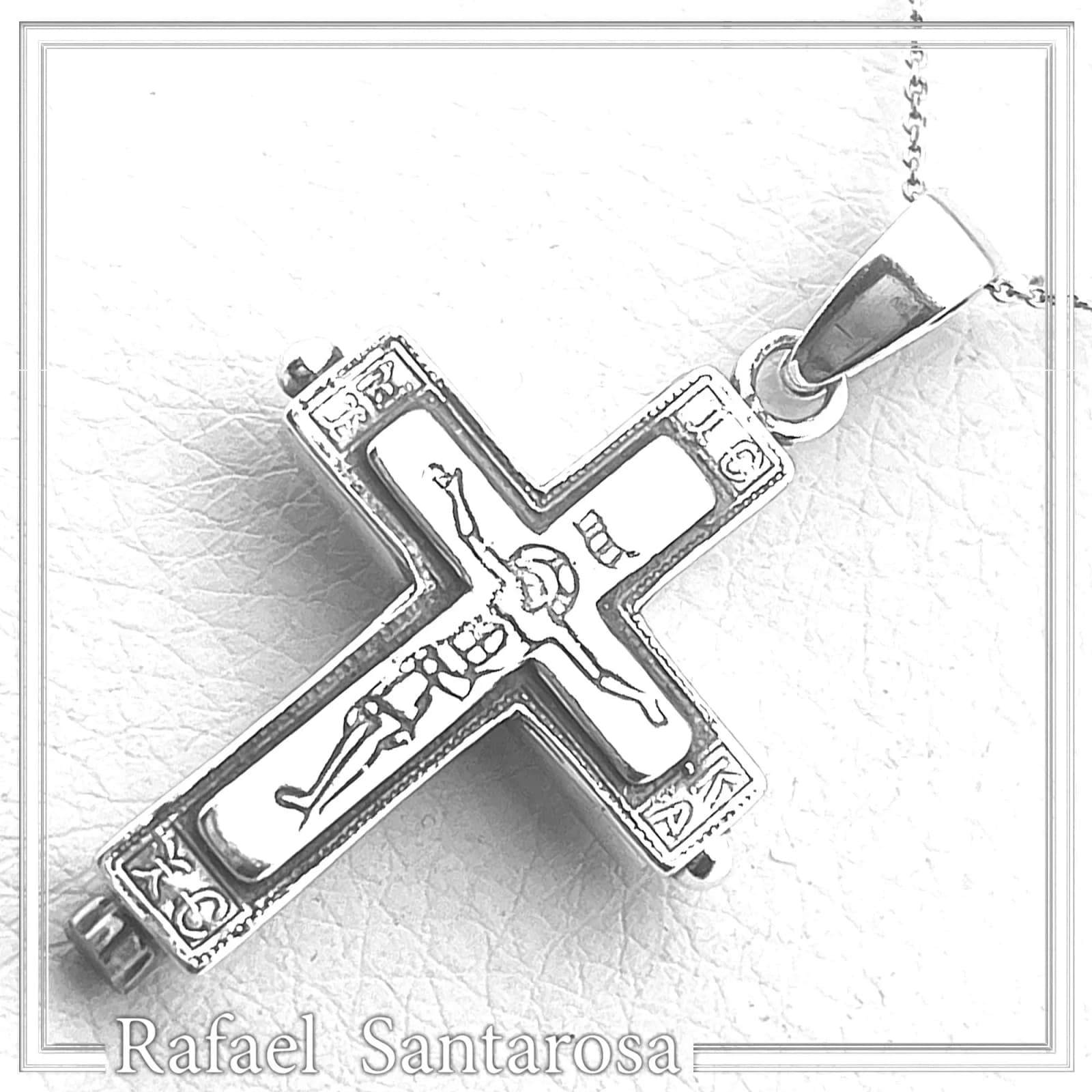 Byzantine Locket Pendant Reliquary Cross Necklace: Oxidized Sterling Silver — Necklaces from Rafael Santarosa Fine Jewelry