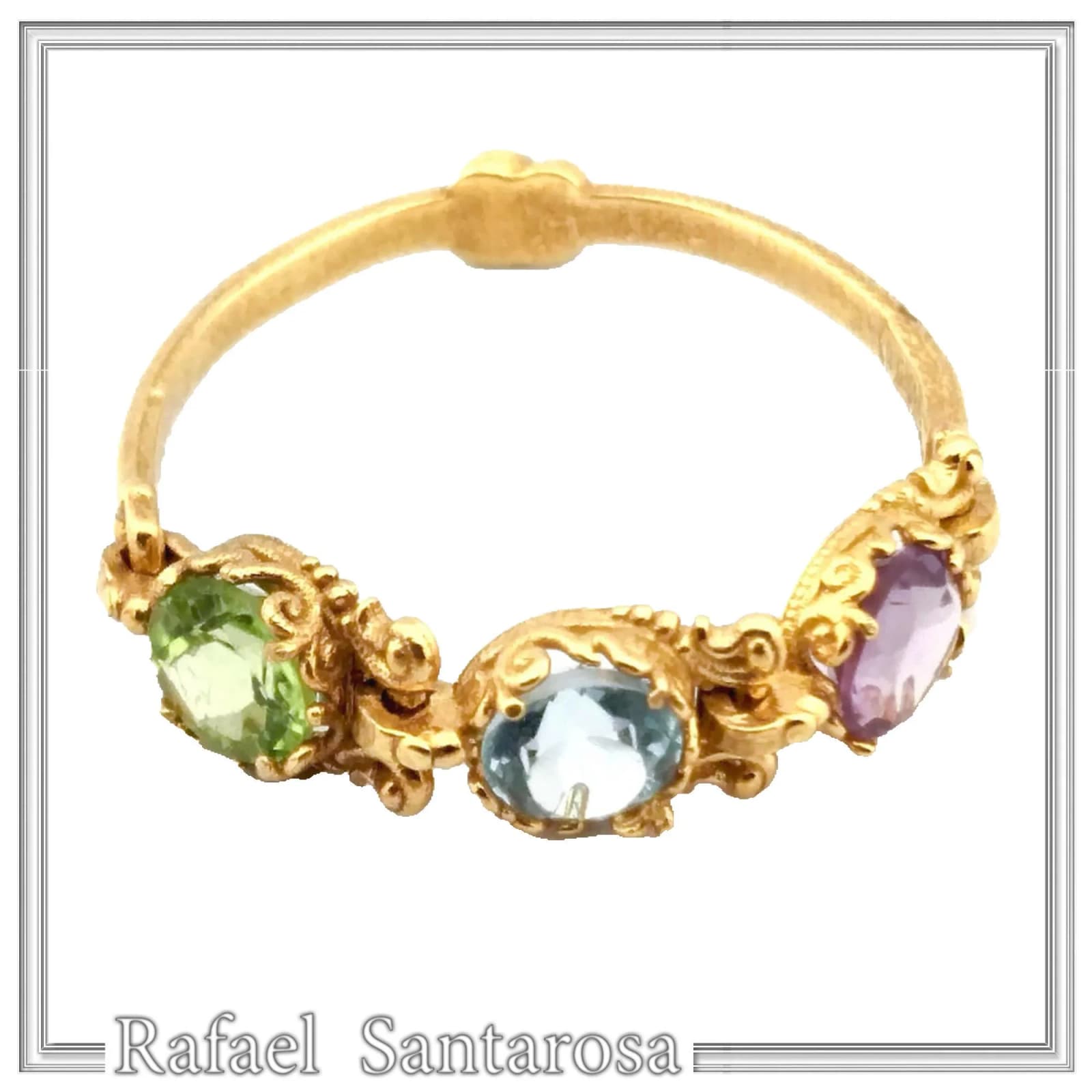 Byzantine Filigree Handmade Beaded Gemstones Ring 18K Gold: Genuine Amethyst, Topaz, Peridot, Garnet — Rings from Rafael Santarosa Fine Jewelry