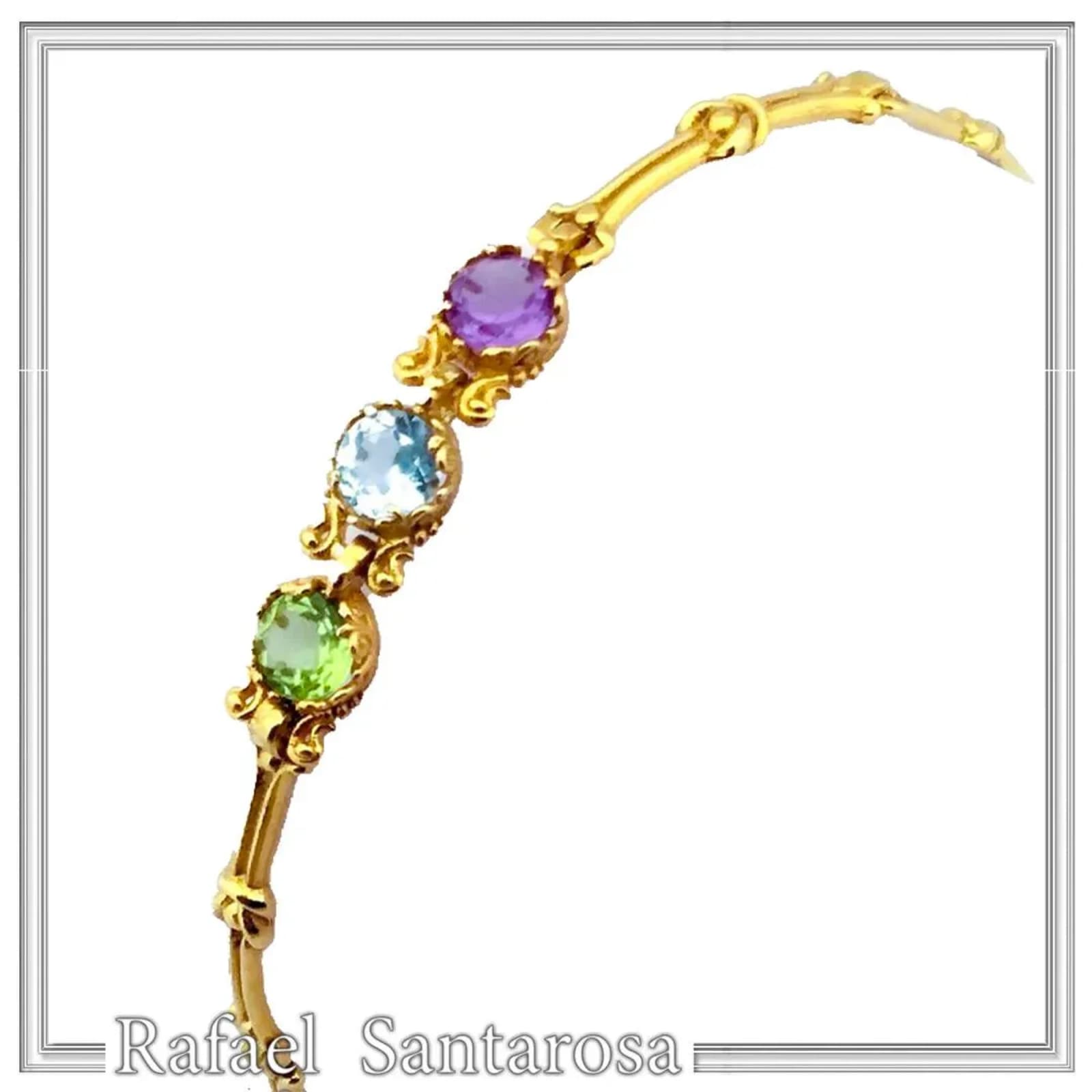 18K Solid Gold Amethyst, Topaz, Peridot, Garnet, Citrine Genuine Gemstone Beaded Bracelet — Bracelets from Rafael Santarosa Fine Jewelry