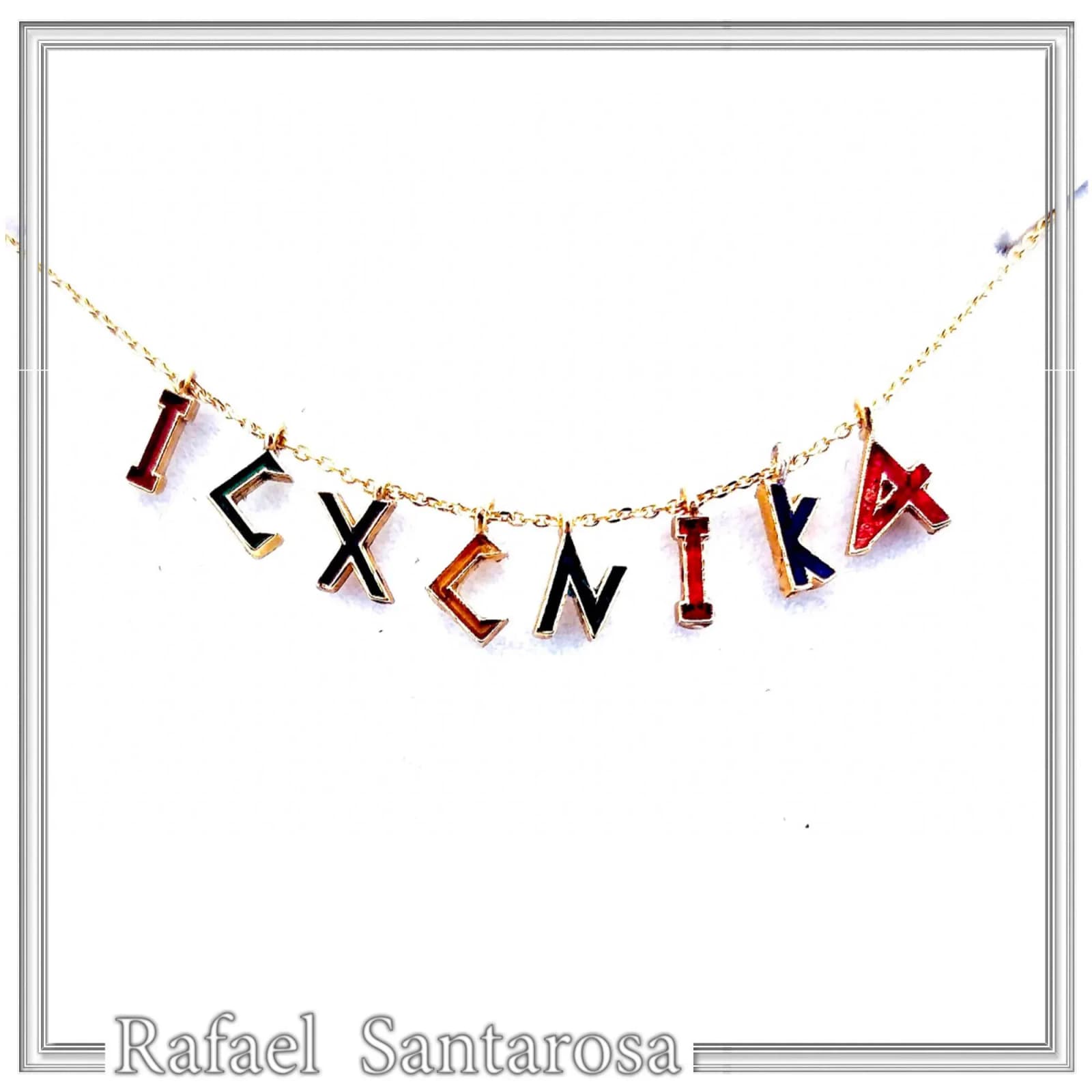 ICXC NIKA Christogram Talisman Beaded Necklace: Multi Color Enamel, 18k Gold Filled Silver — Necklaces from Rafael Santarosa Fine Jewelry