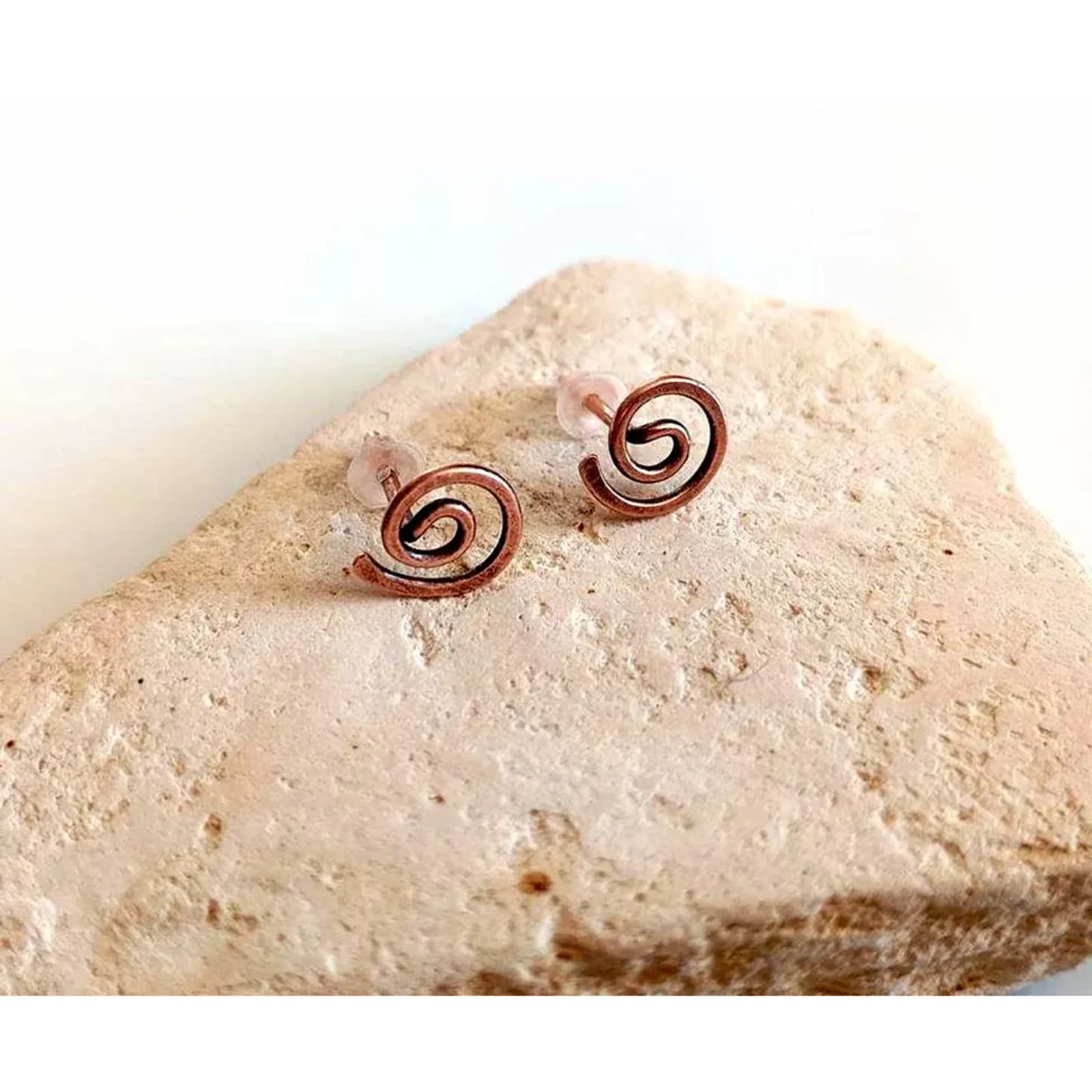 Spiral Copper Stud Earrings, Handmade Copper Jewelry, Minimalist Earrings, Antiqued Copper Earrings, Small Boho Studs, Gift for Her