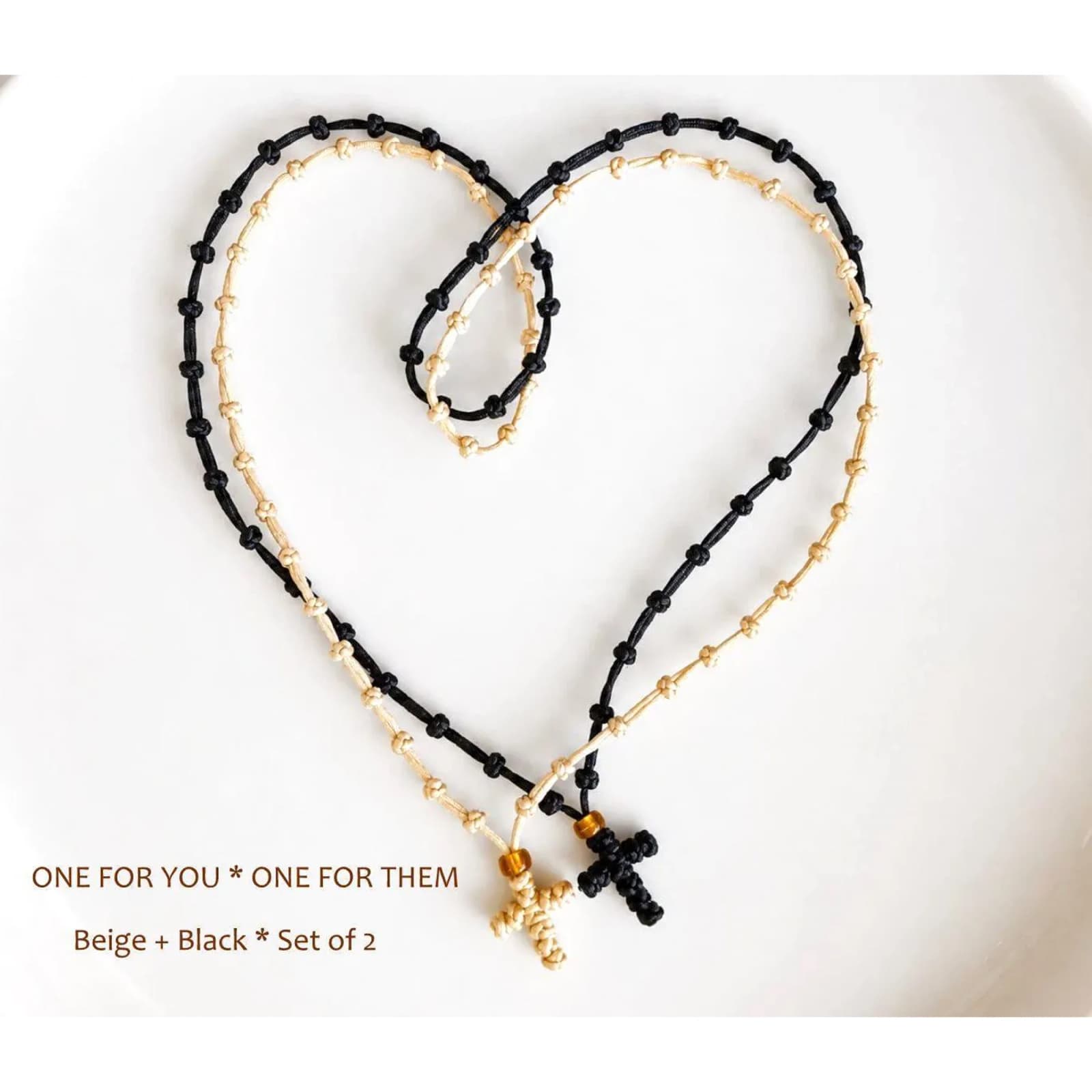 Couples Cross Necklace Set of 2, Matching Christian Necklaces Knotted Komboskini Prayer Rope, His and Hers Cross Jewelry Greek Orthodox Gift