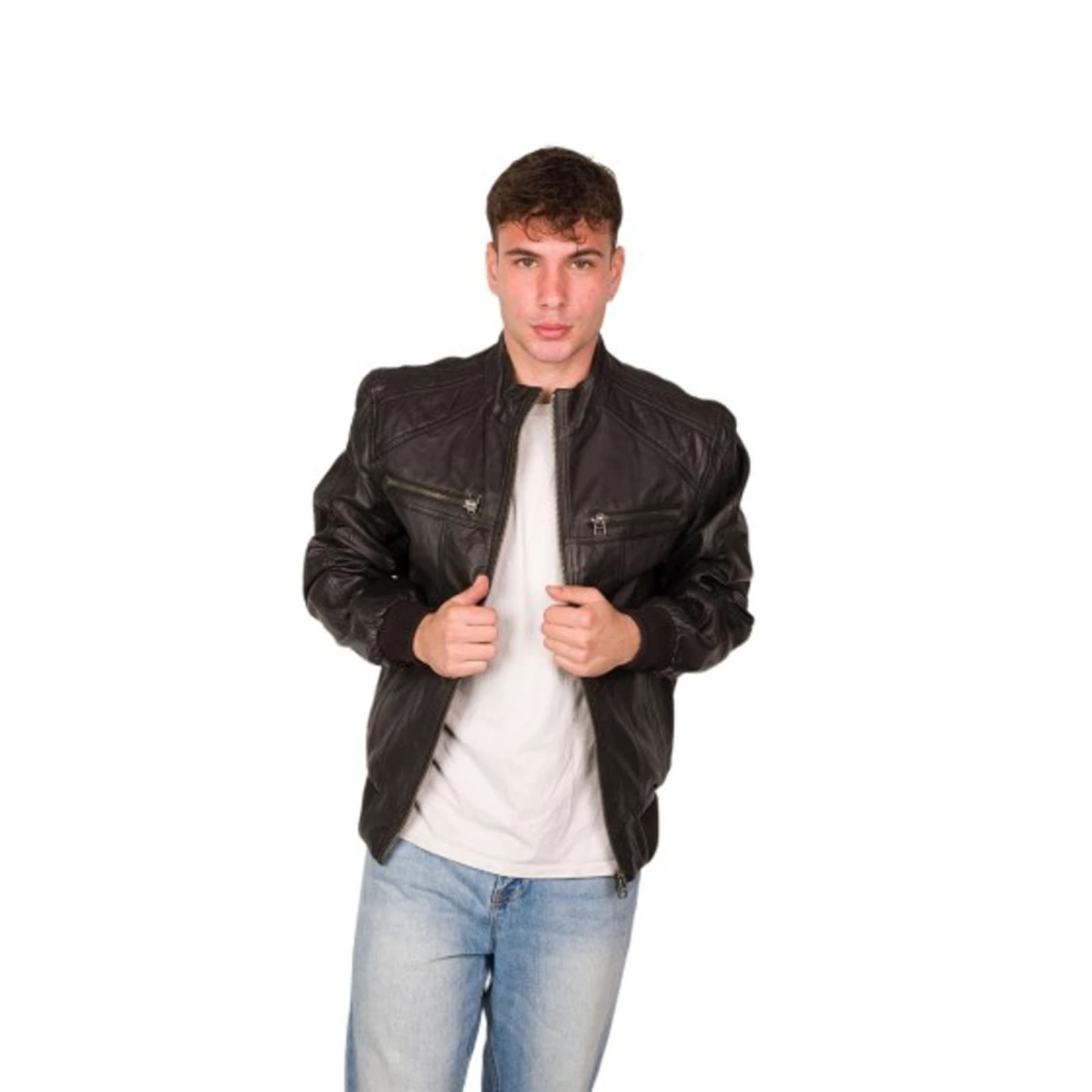 Men's Leather Bomber Jacket TLM0122