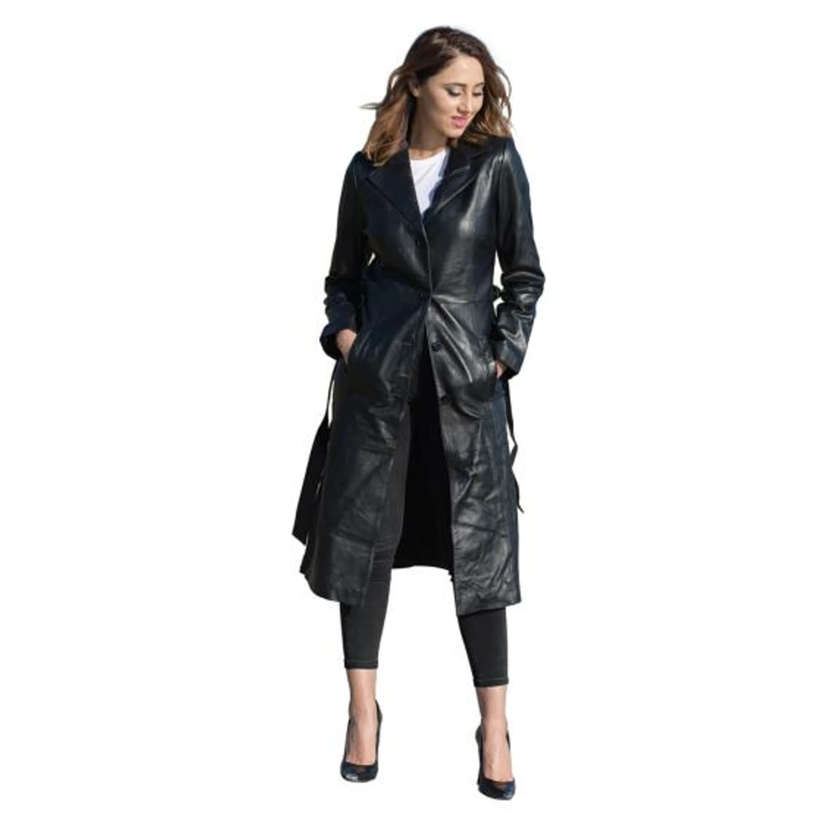 Women's Leather Trench Coat TLW0046
