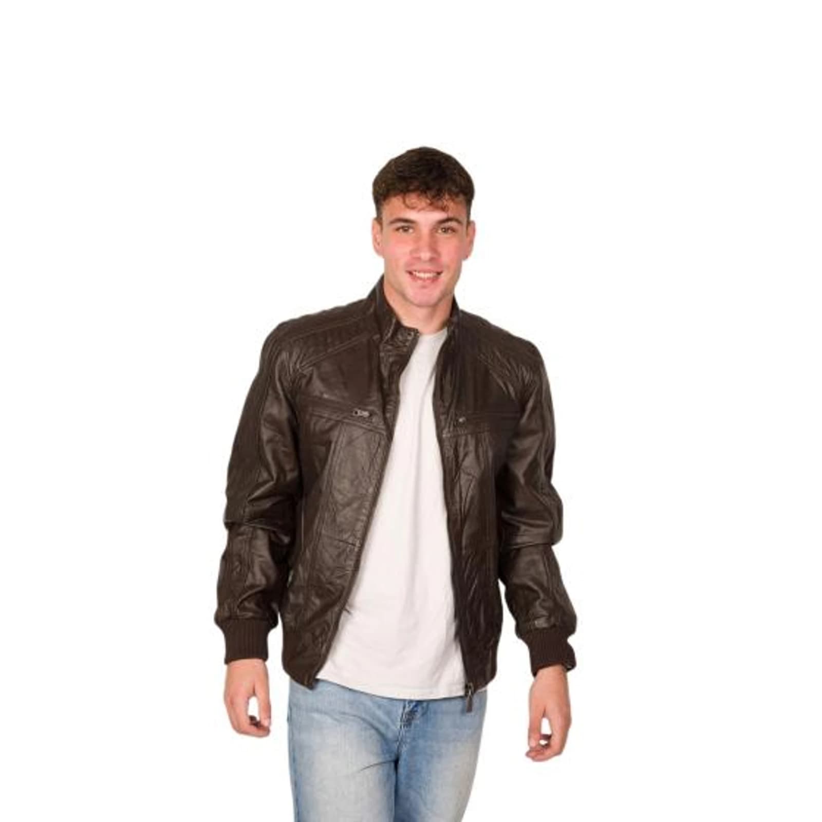 Men's Leather Bomber Jacket TLM0107