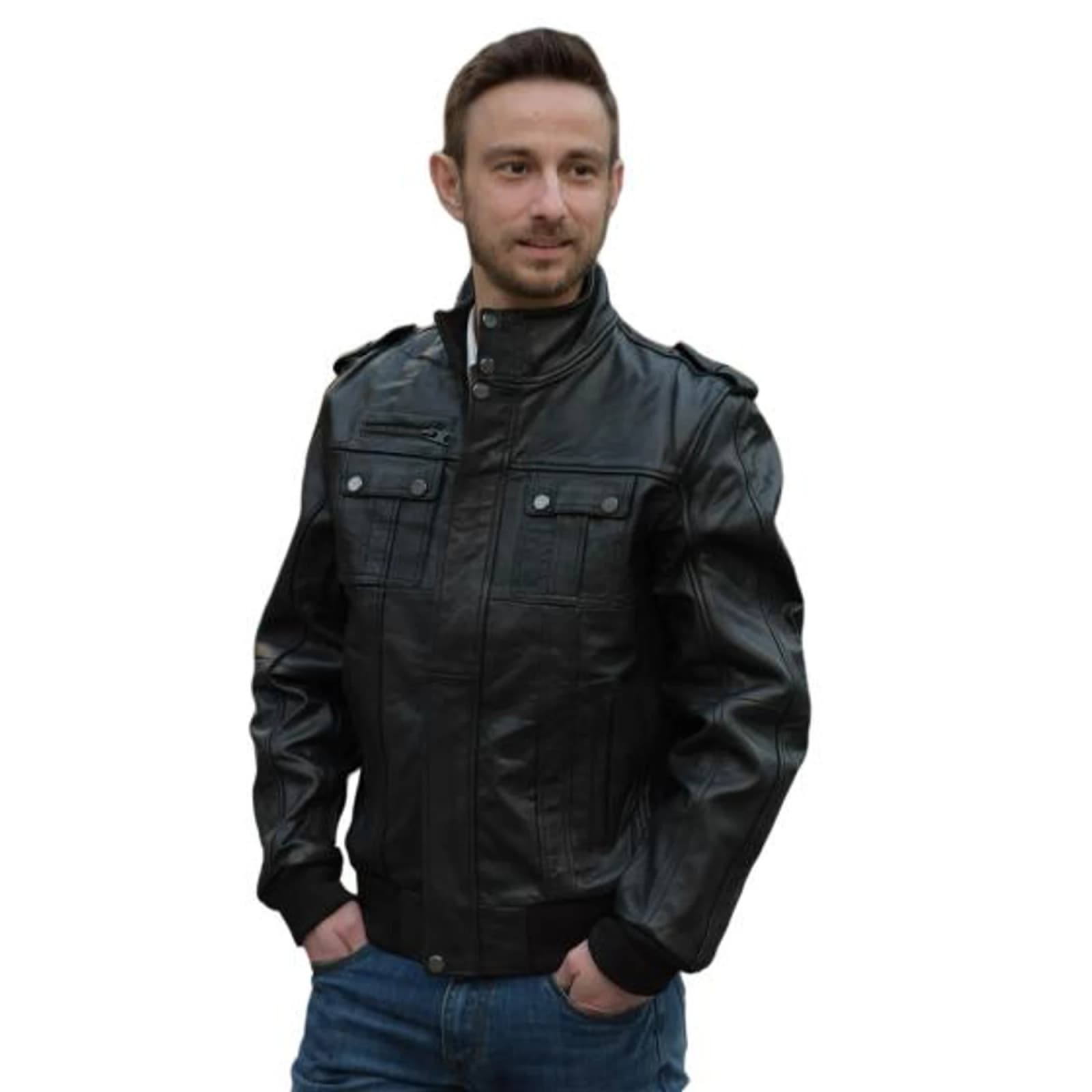 Men's Leather Bomber Jacket TLM0086
