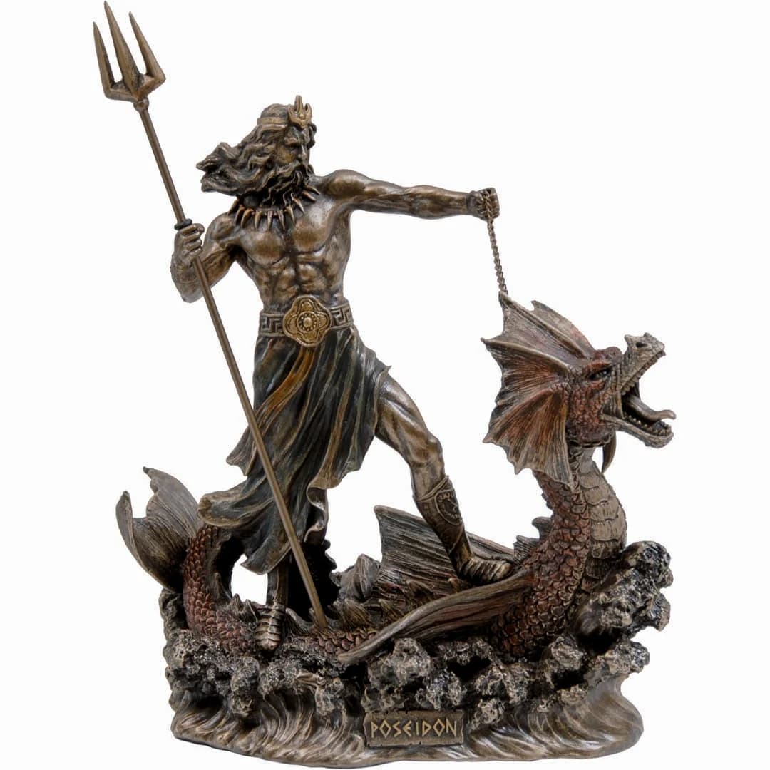 Poseidon Greek Olympian God Riding a water Dragon 20cm Veronese Statue β Statues & figurines from ArtStatues