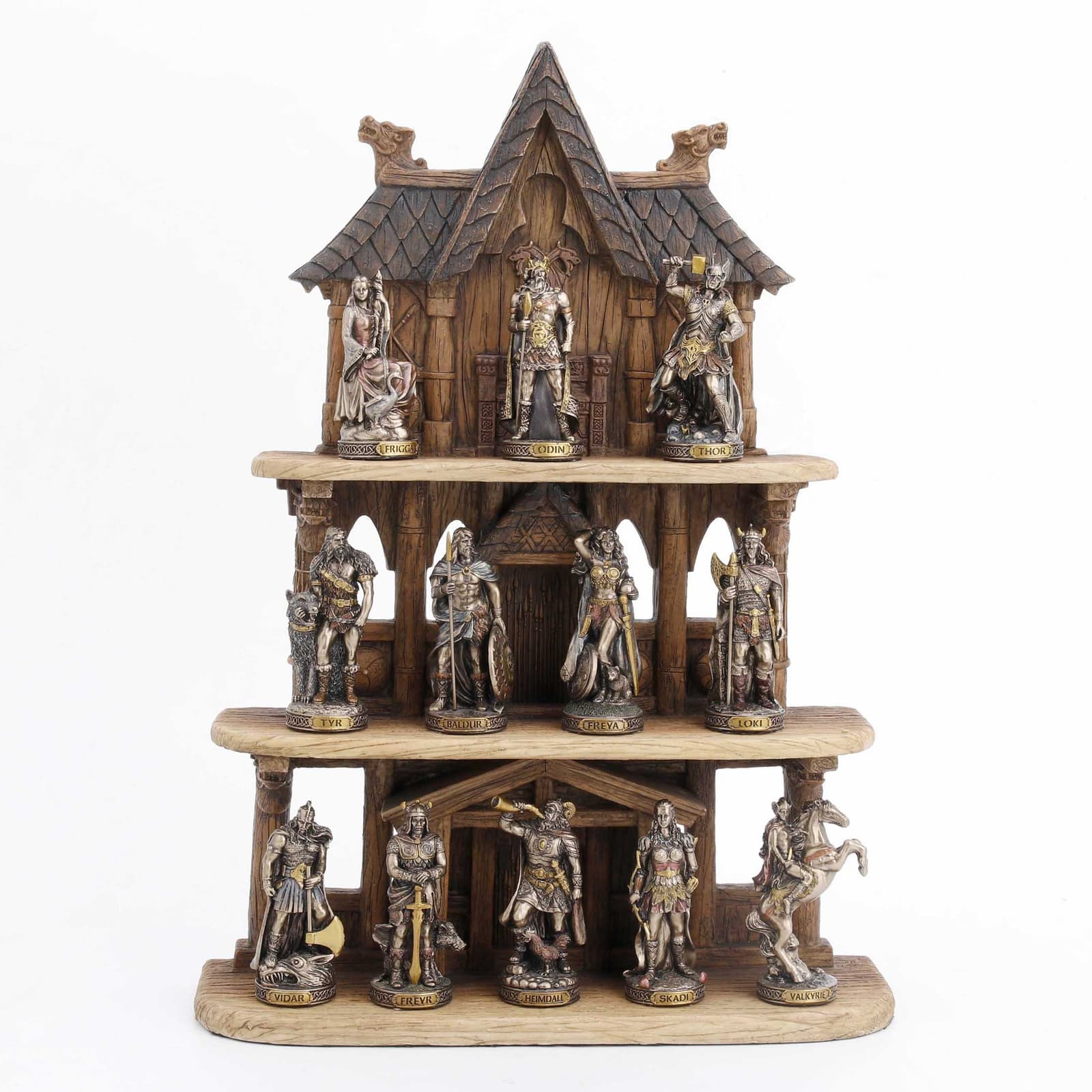 Set 12 Twelve Norse Gods With Tample Display Cold Cast Bronze & Resin Miniatures β Statues & figurines from ArtStatues