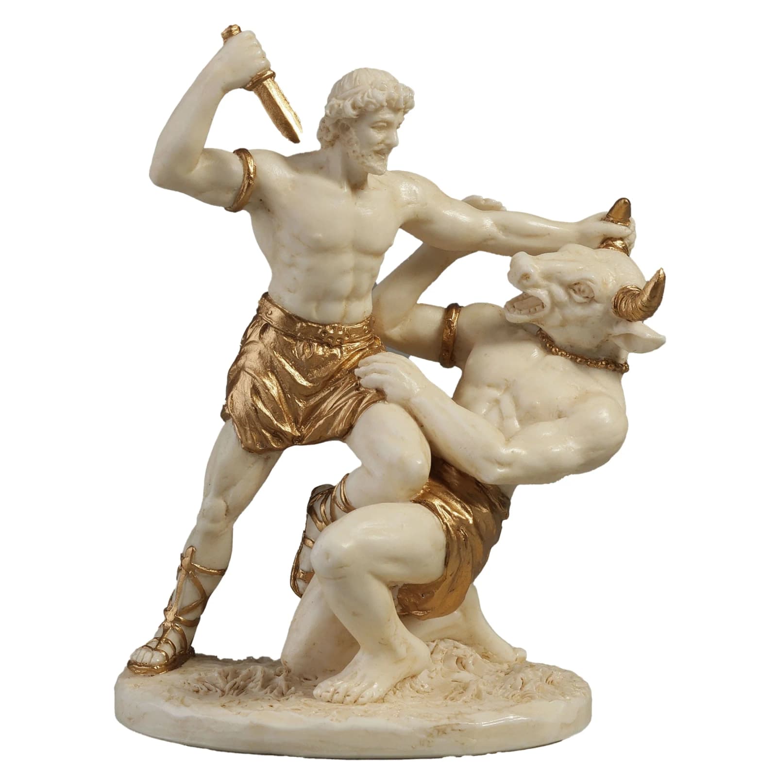 Theseus and Minotaur Statue - 10 x 8 cm White & Gold Resin β Statues & figurines from ArtStatues