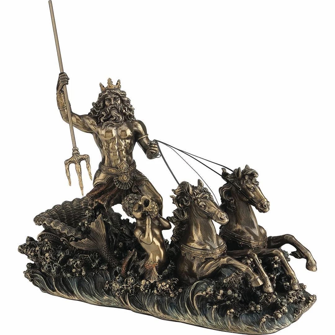 Poseidon Greek Olympian God on carriage 26cm Veronese Statue — Statues & figurines from ArtStatues