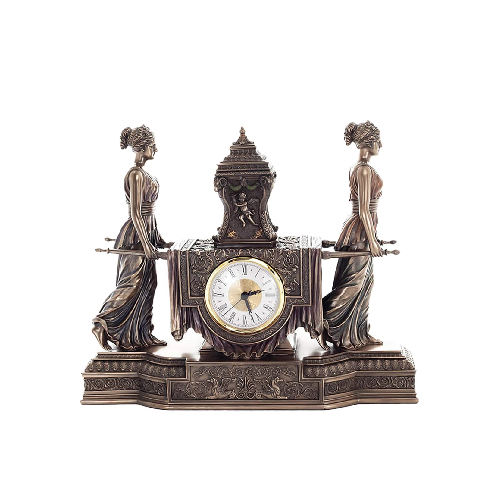 Two females Clock 30x36cm Mythology-Inspired Veronese Cold-Cast Bronze Table Clock β Statues & figurines from ArtStatues