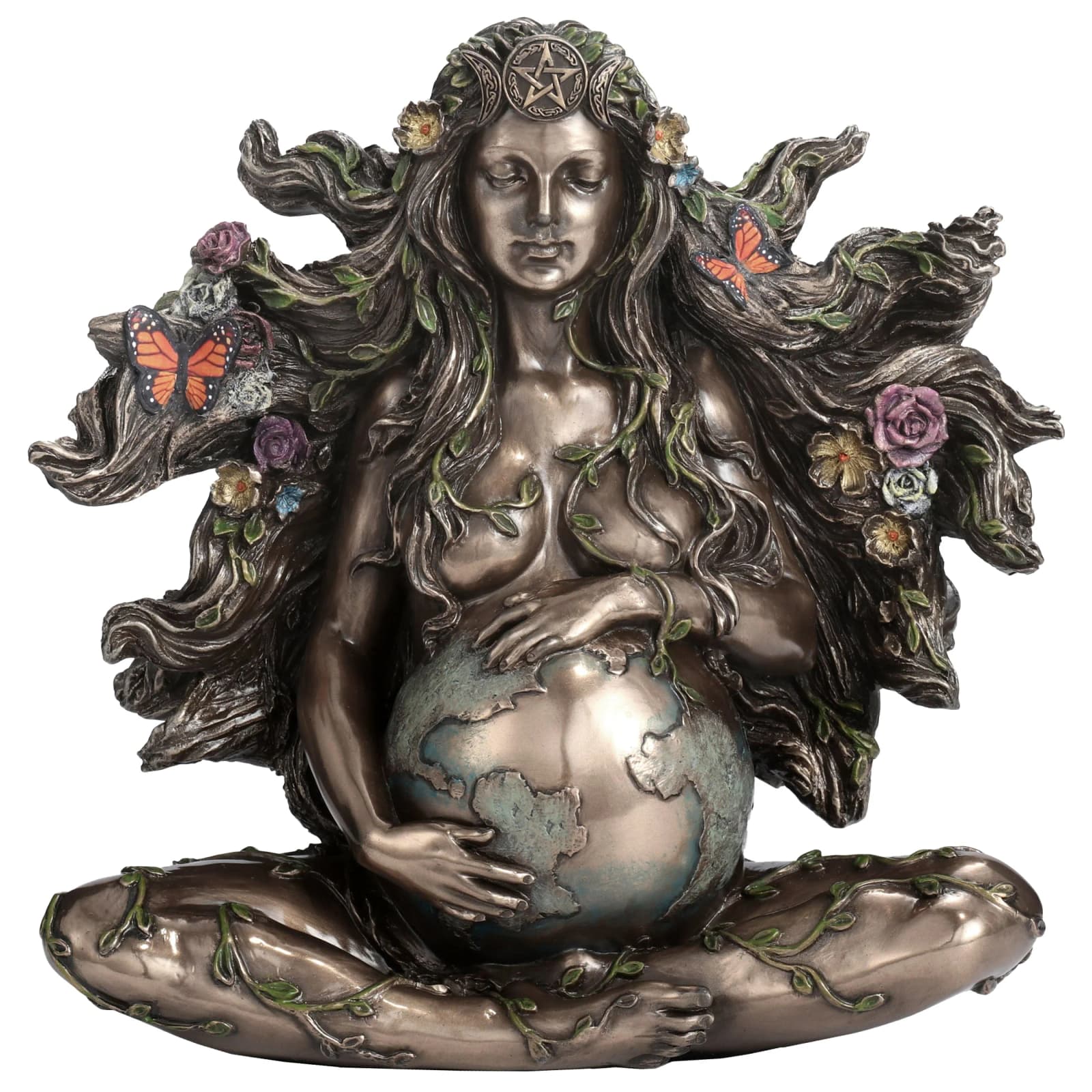 Sitting Pregnant Mother Gaia With Butterflies 17.5cm Veronese Statue β Statues & figurines from ArtStatues