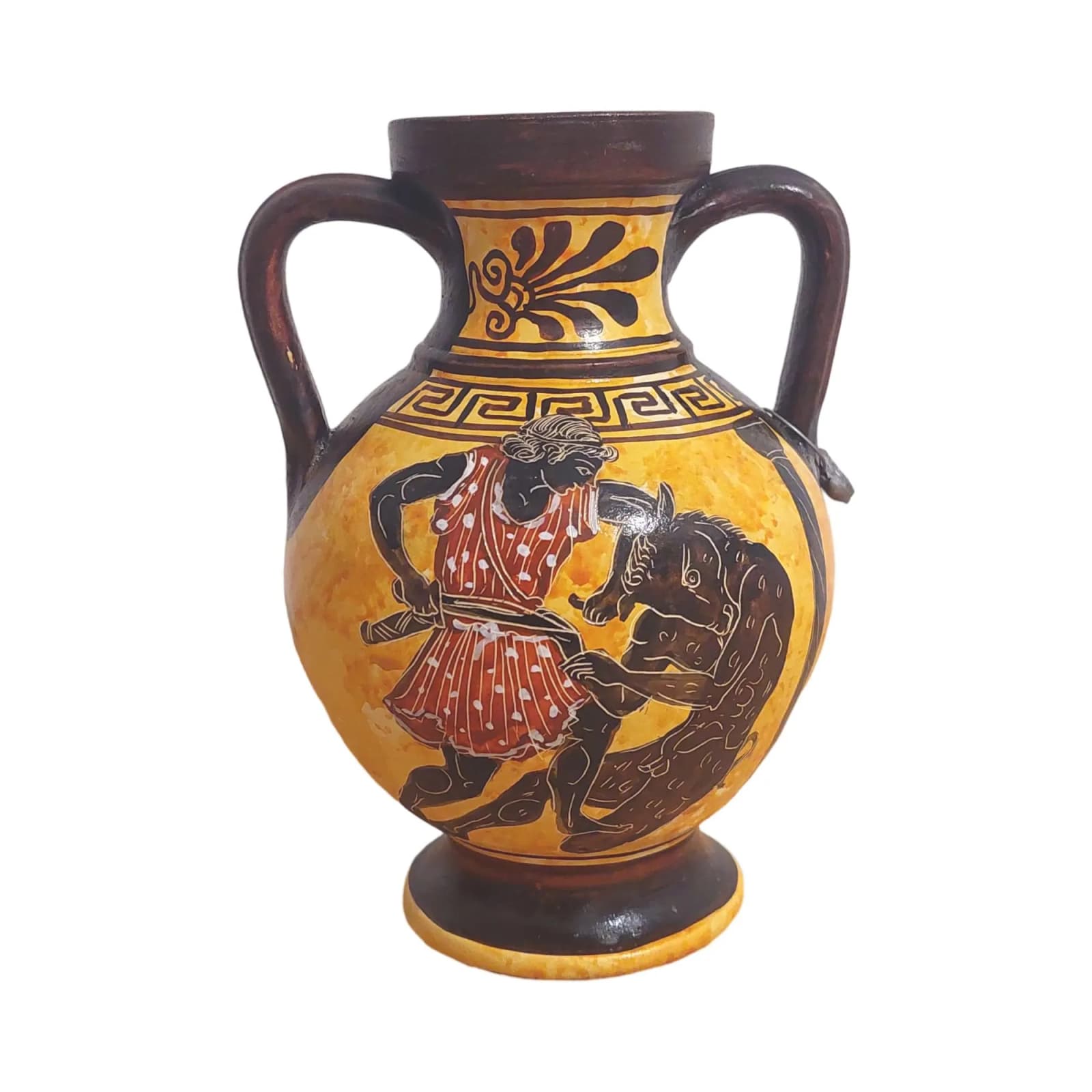 Hand-Painted Theseus and Minotaur Ceramic Amphora: Greek Myth Art — Ceramics & pottery from DadArt