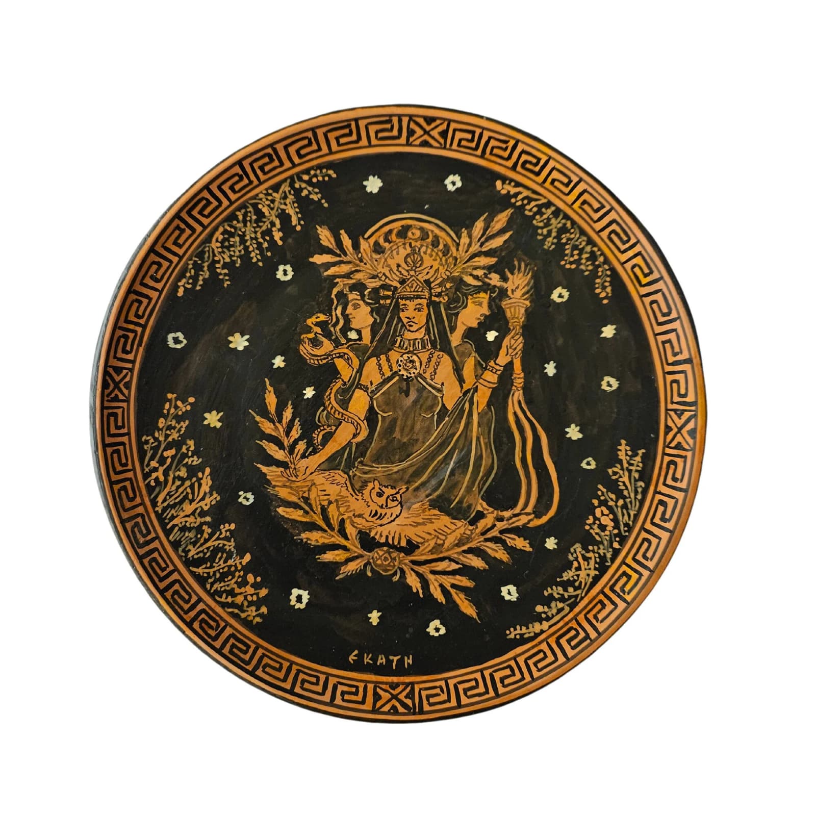 Hecate Triple Goddess Plate Greek Ceramic Terracotta Hand Painted Wall Hanging — Ceramics & pottery from DadArt