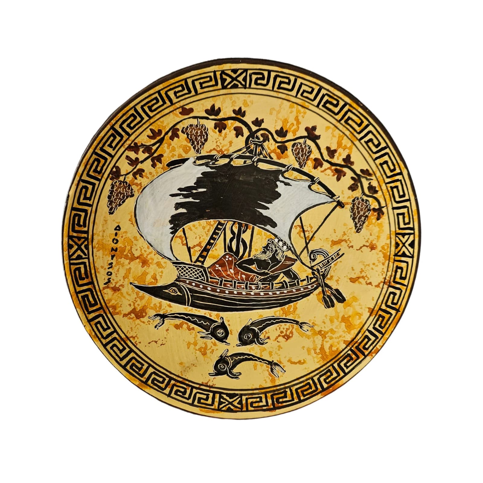 Dionysus and The Pirates Plate Greek Ceramic Terracotta Hand Painted Wall Hanging — Ceramics & pottery from DadArt