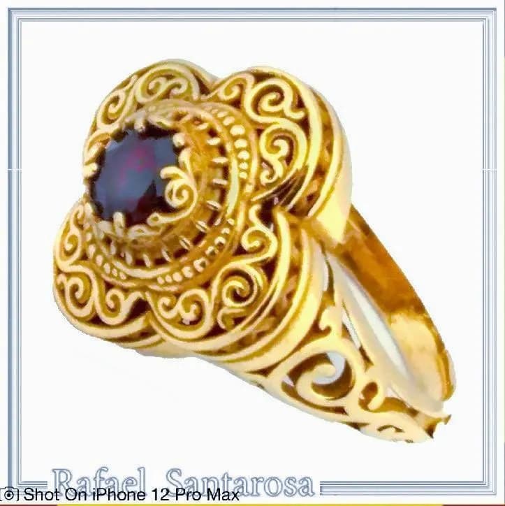 Genuine Gemstone Statement Byzantine Cross Ring: 18k Solid Gold Handmade Filigree Religious Handmade Jewelry — Rings from Rafael Santarosa Fine Jewelry