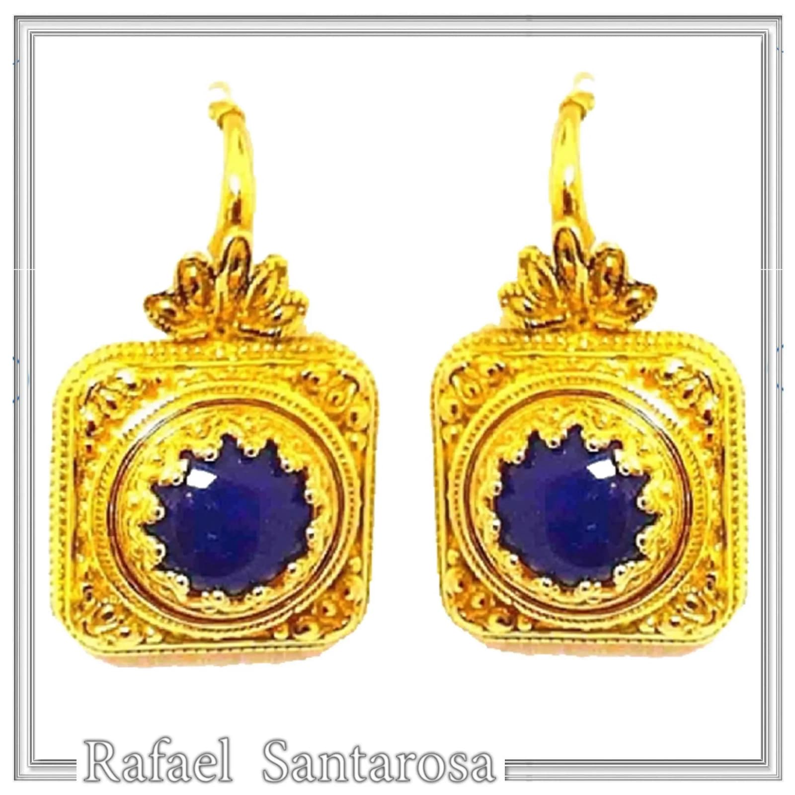 Genuine Lapis Lazuli Ancient Greek Style Earrings: 18K Gold-Filled Sterling Silver, Museum Jewelry — Earrings from Rafael Santarosa Fine Jewelry