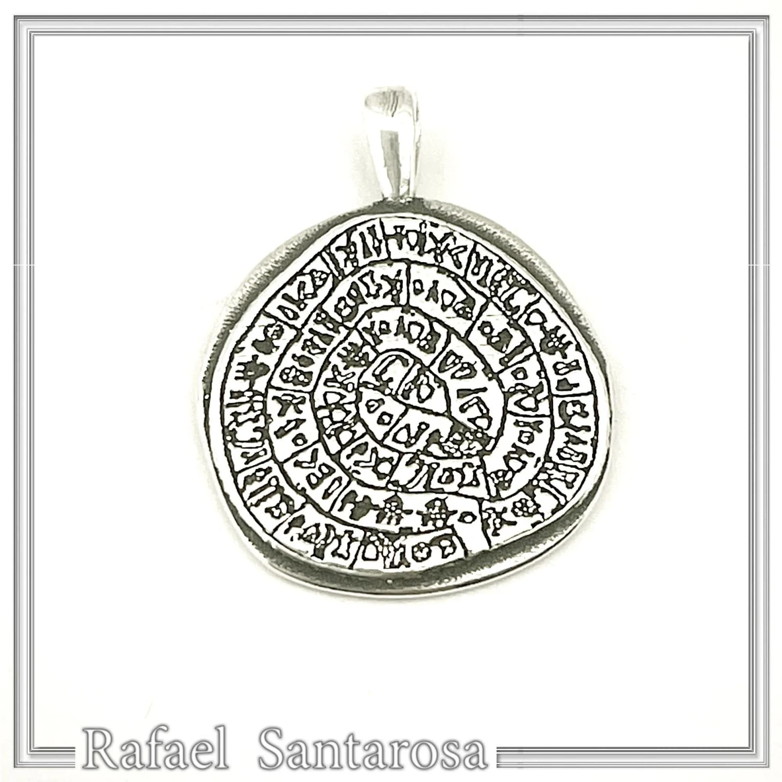 Ancient Greek Calendar Charm museum replica Oxidized Sterling Silver Phaistos Disc Pendant — Necklaces from Rafael Santarosa Fine Jewelry