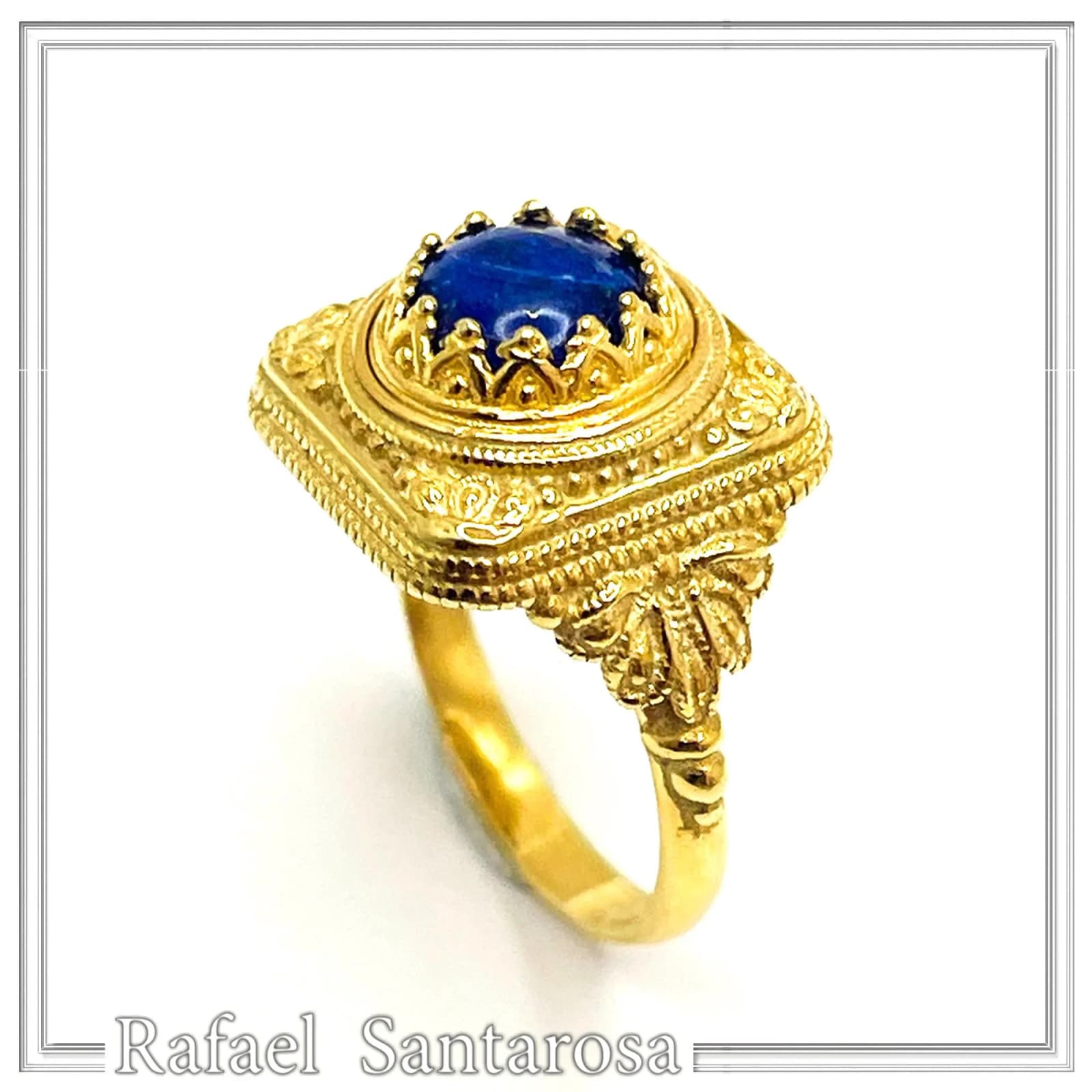 Byzantine Handcrafted Natural Lapis Lazuli Sterling Silver Ring: 18k Gold Filled — Rings from Rafael Santarosa Fine Jewelry