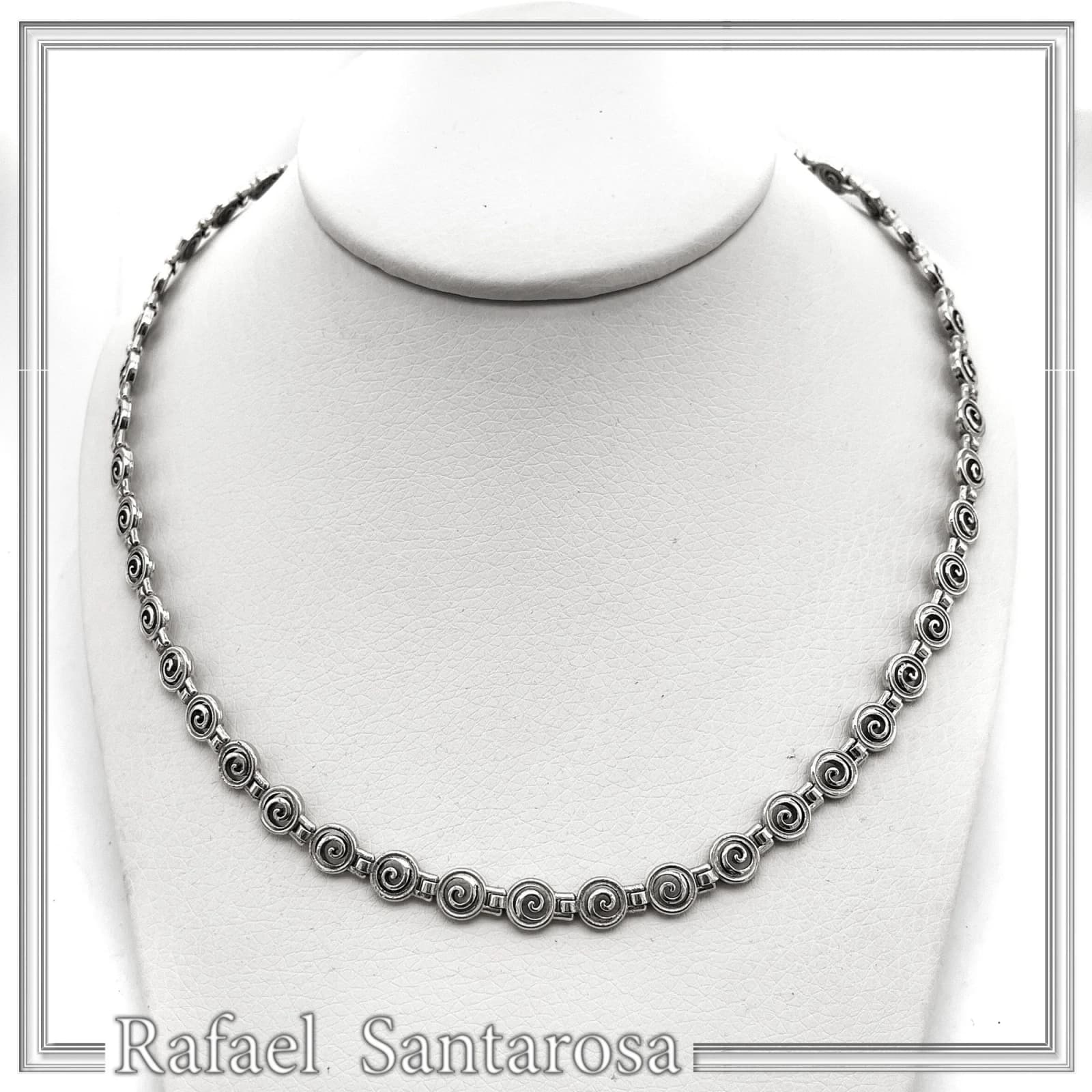 Spiral Eternity Symbol Beaded Necklace: Ancient Greek Museum Replica Jewelry Oxidized Sterling Silver — Necklaces from Rafael Santarosa Fine Jewelry