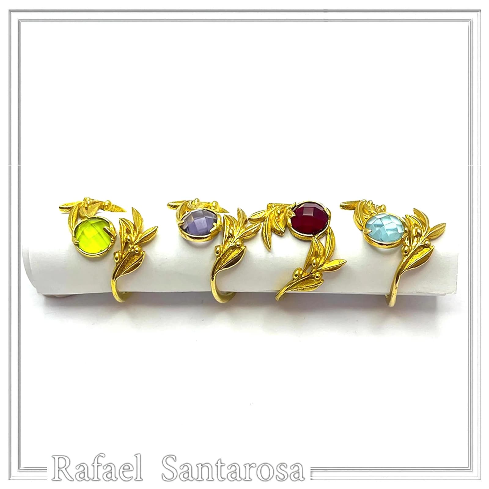 Floral Olive Leaf Ring: Adjustable Boho Birthstone Sterling Silver 18K gold filled Ring — Rings from Rafael Santarosa Fine Jewelry