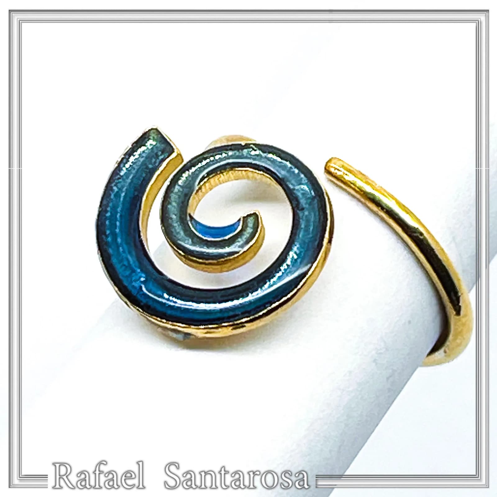 Blue Enamel Spiral Adjustable Statement Ring: Eternity Symbol 18 Karat Gold Filled Sterling Silver — Rings from Rafael Santarosa Fine Jewelry