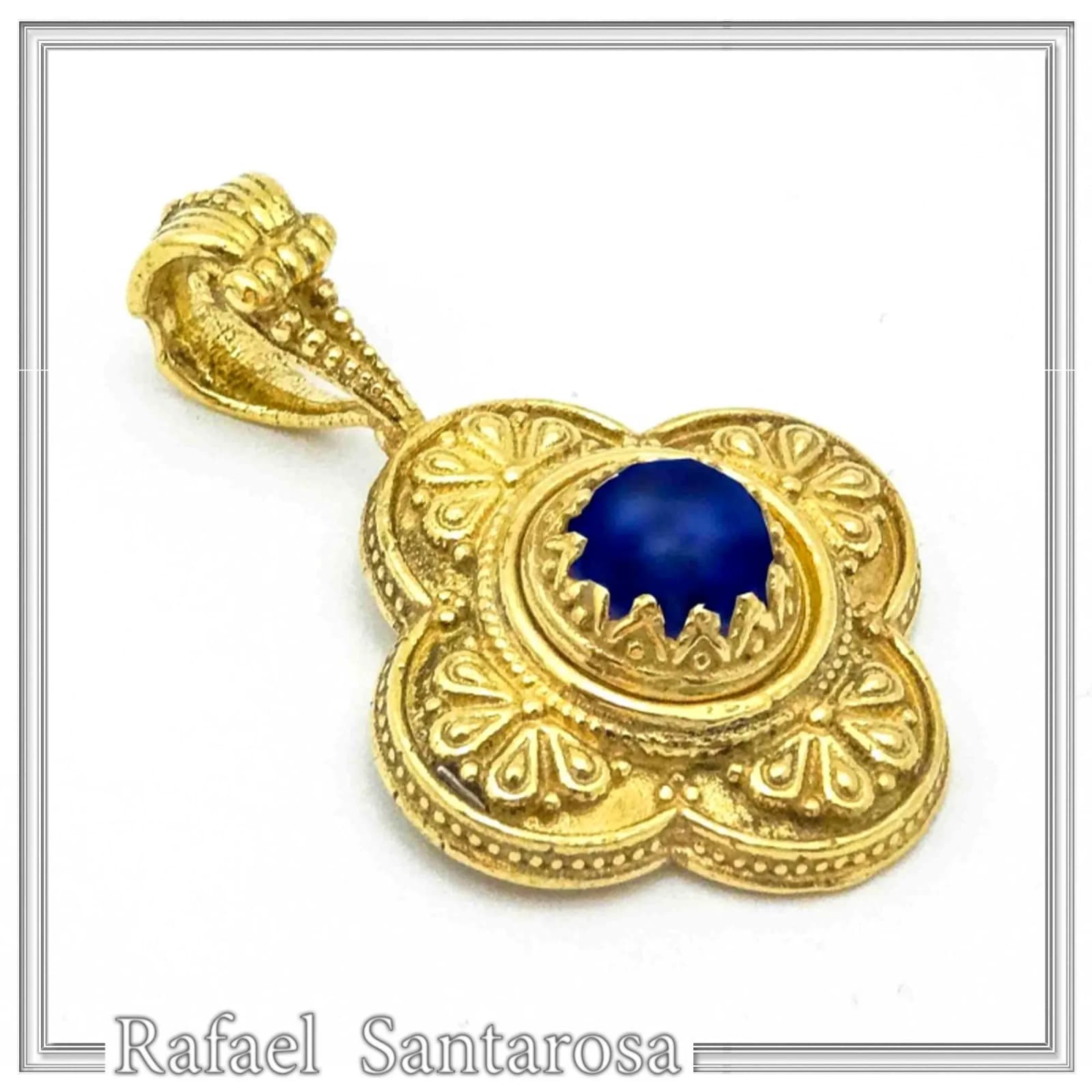Natural Lapis Lazuli Byzantine Filigree Cross Pendant: 18K Gold-Filled Sterling Silver — Necklaces from Rafael Santarosa Fine Jewelry