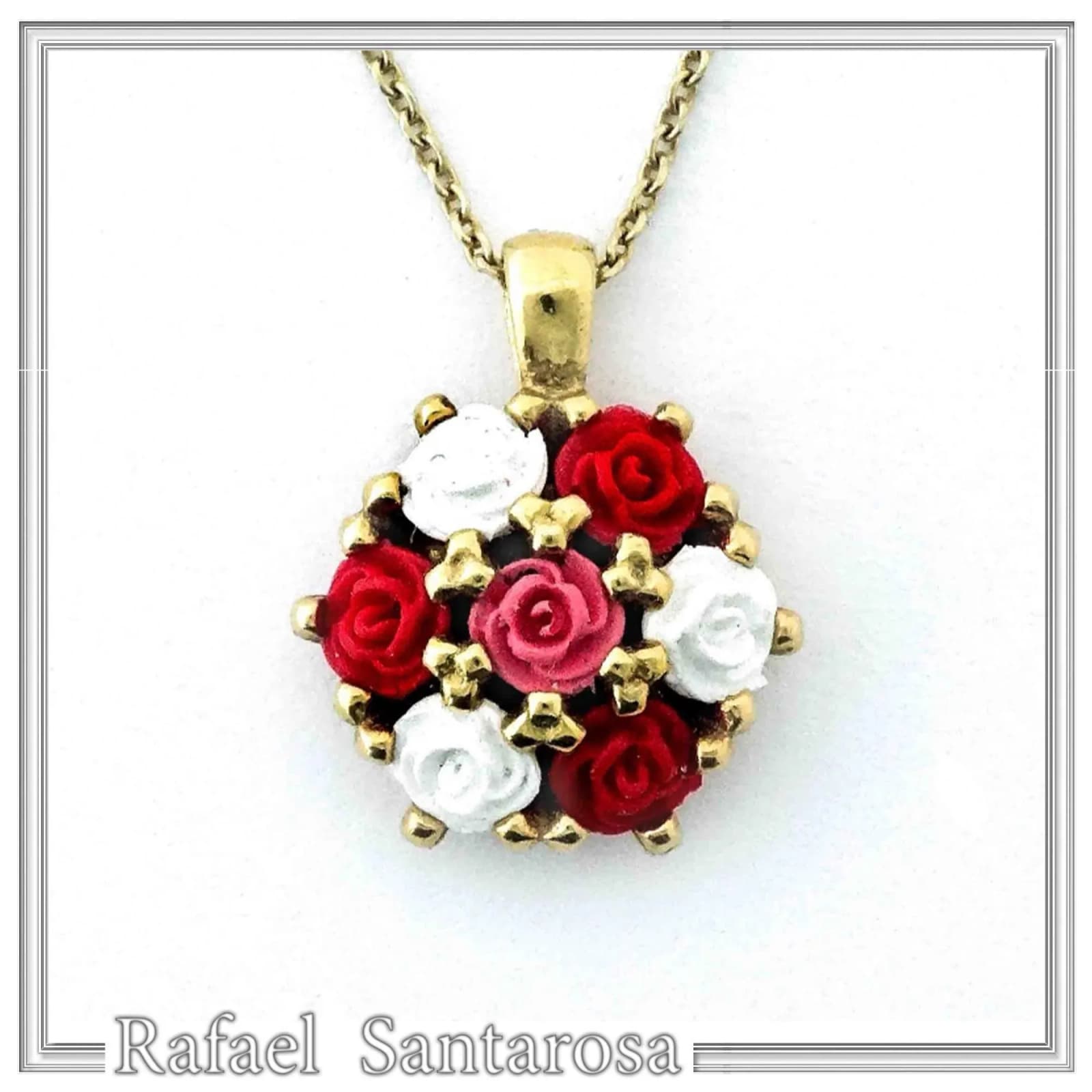 Handmade Alabaster Rose Flowers Necklace: Sterling Silver 18K Gold Filled Floral Pendant — Necklaces from Rafael Santarosa Fine Jewelry