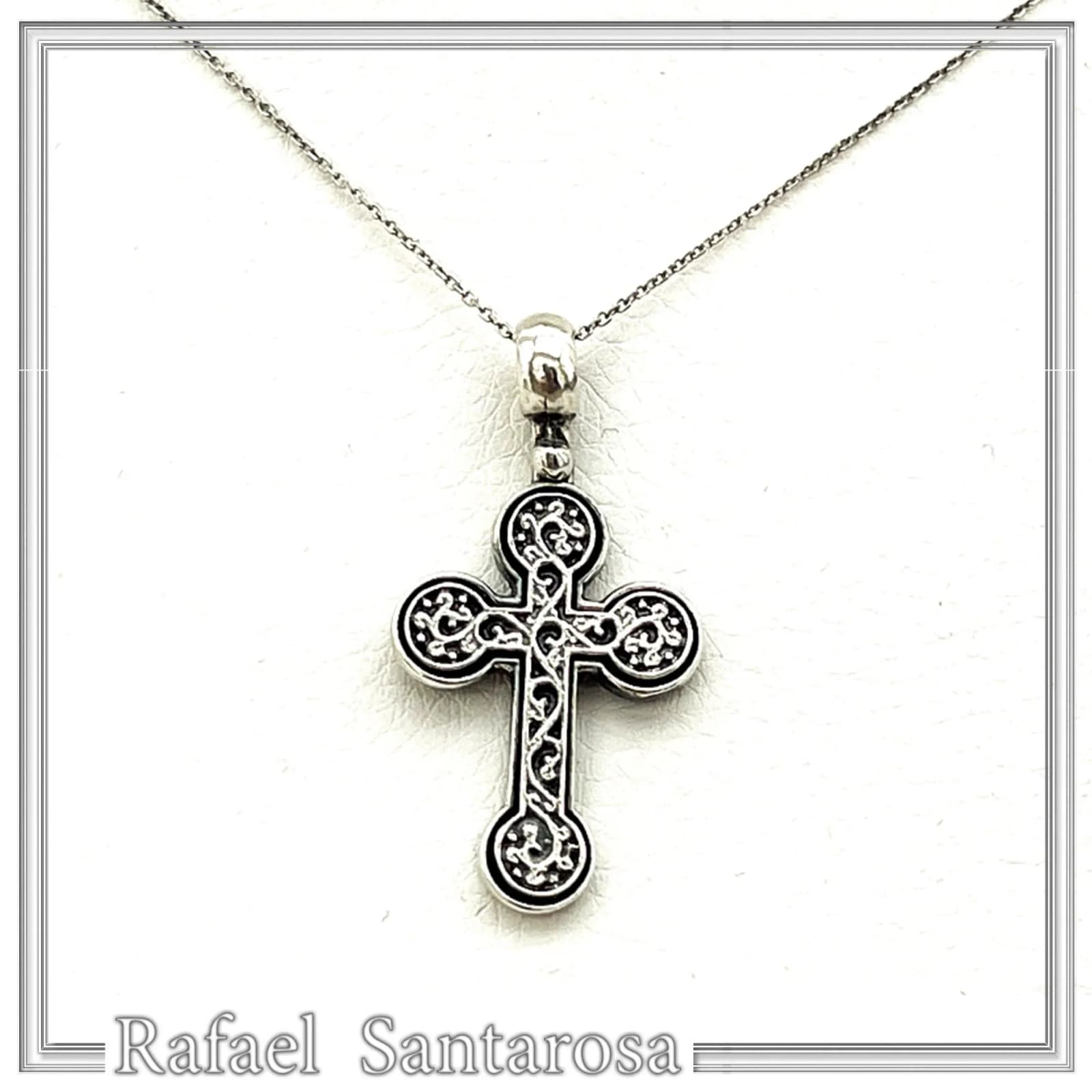 Men's Byzantine Oxidized Sterling Silver Cross Necklace: Christian Pendant For Him — Necklaces from Rafael Santarosa Fine Jewelry