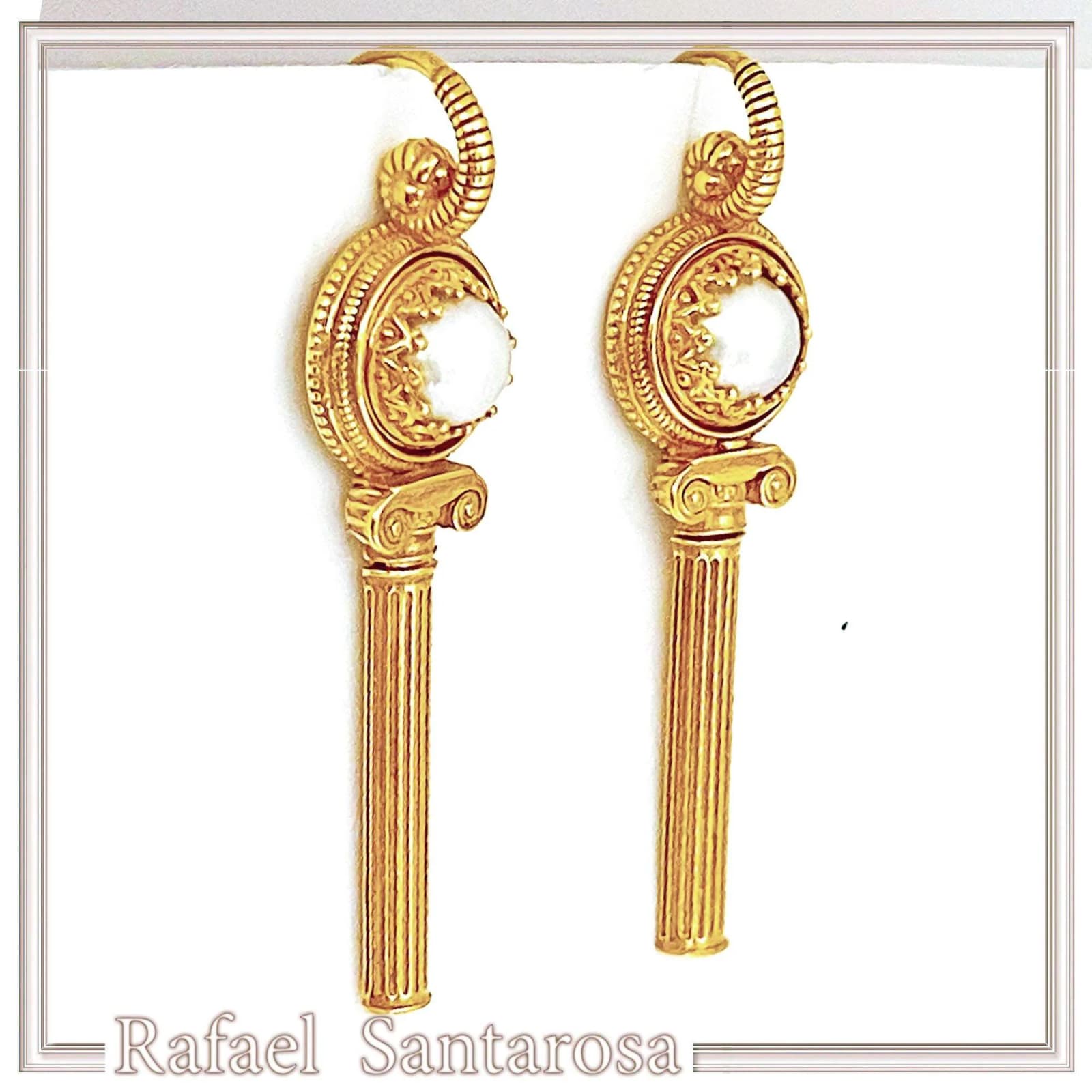 Greek Temple Column Natural Pearl Earrings: 18K Gold Filled Sterling Silver, Greek Museum Jewelry — Earrings from Rafael Santarosa Fine Jewelry
