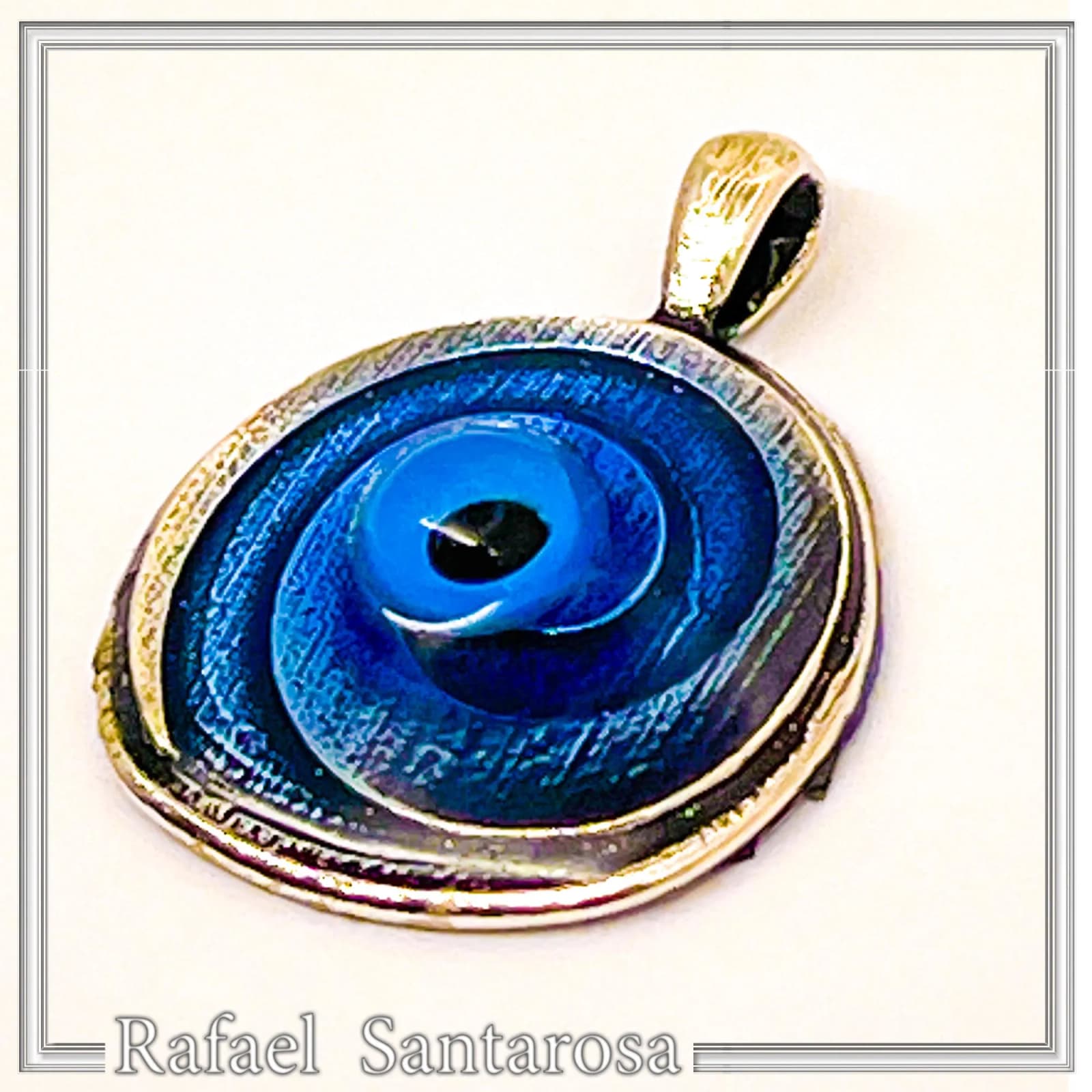 Evil Eye Spiral Talisman Necklace: Sky Blue Transparent Enamel on Oxidised Sterling Silver — Necklaces from Rafael Santarosa Fine Jewelry