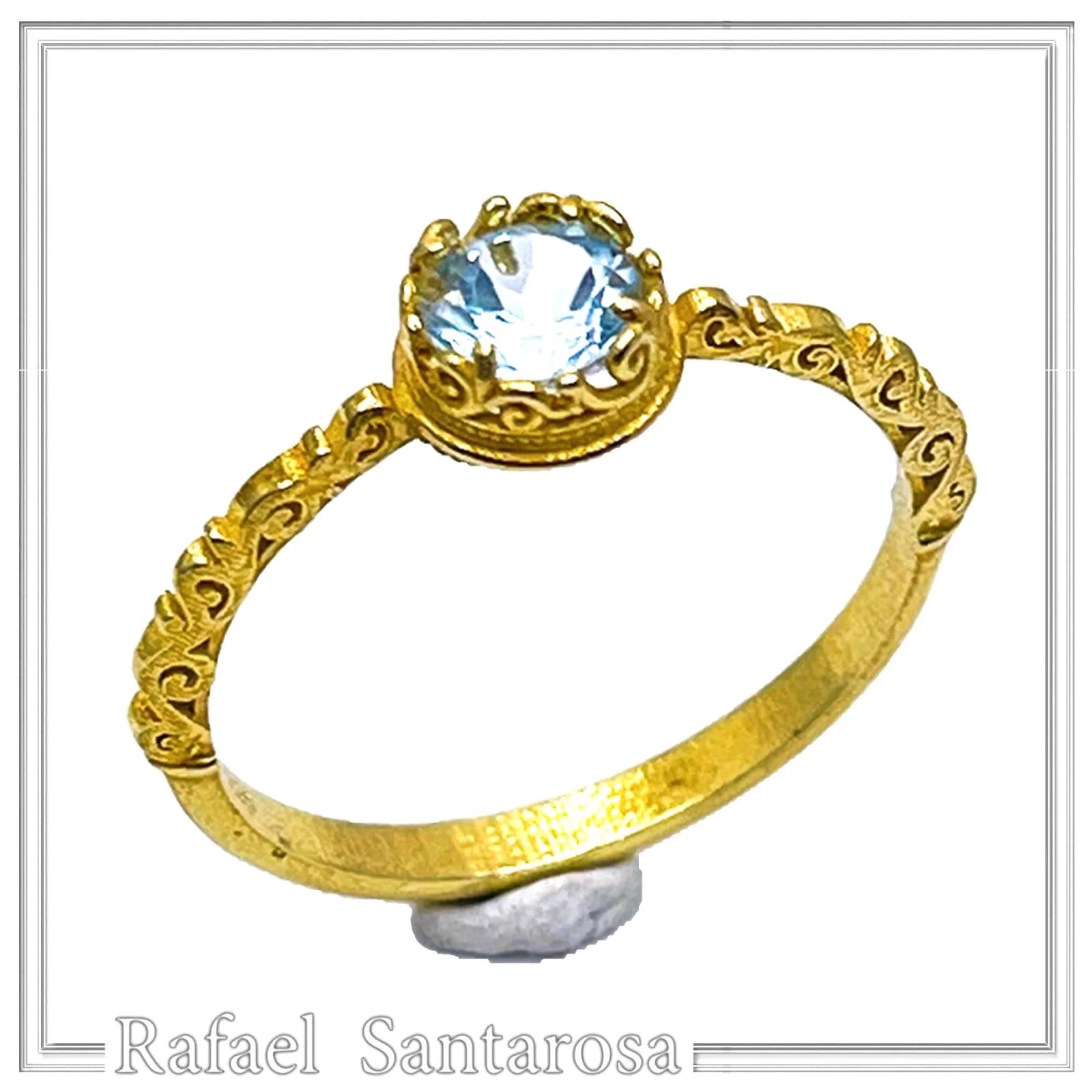 Byzantine Sky-Blue Brilliant Cut Topaz Filigree Statement Ring: 18k Solid Gold Ring for Her — Rings from Rafael Santarosa Fine Jewelry